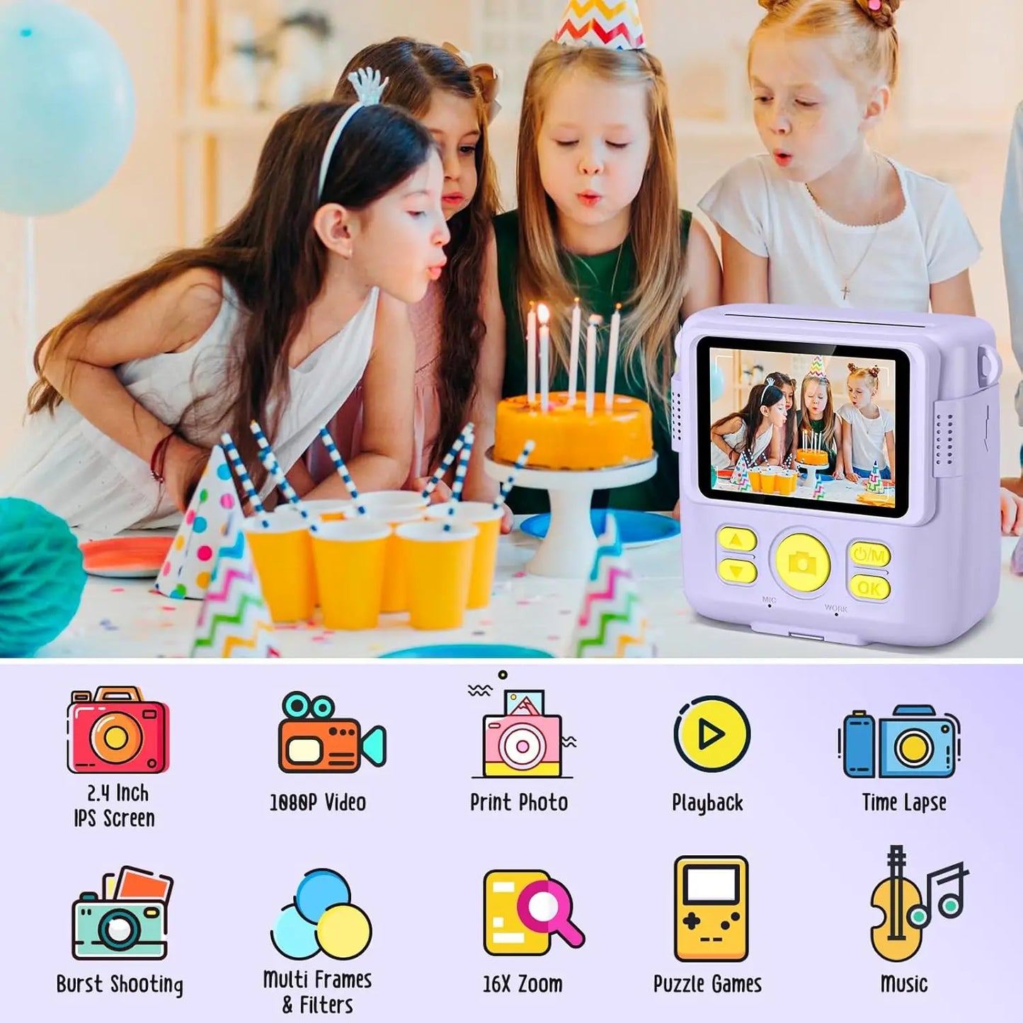Gofunly Children's Instant Print Camera 1080P Digital Camera Toy for Ages 6 to 12