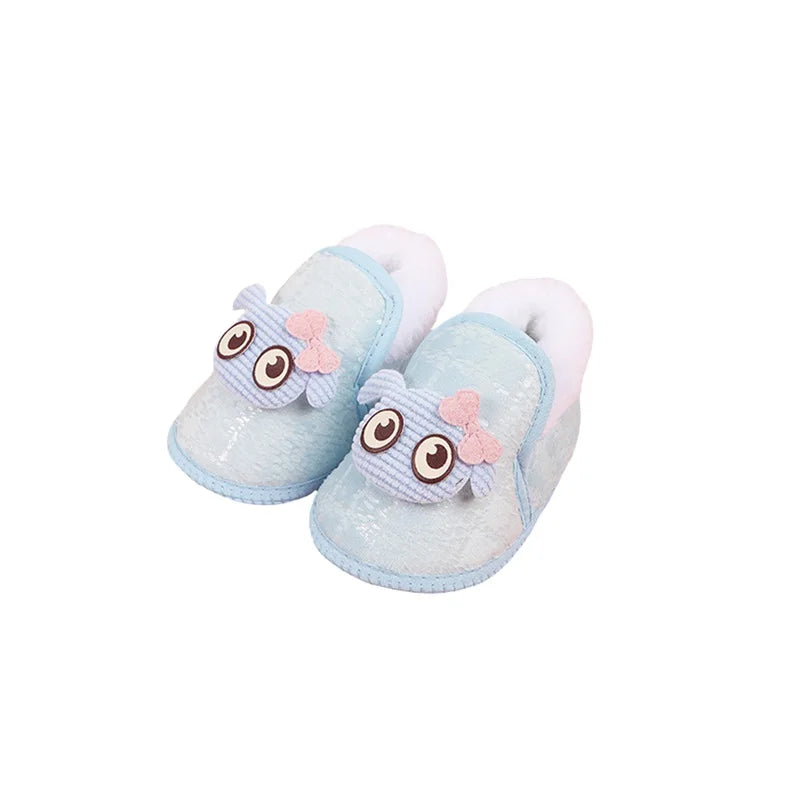 Adorable Baby Girls Plush Shoes with Cute Cartoon Design Big Eyes Warm Fleece Lining Non-Slip Sole for First Steps - Loving Babies & Pets Shop