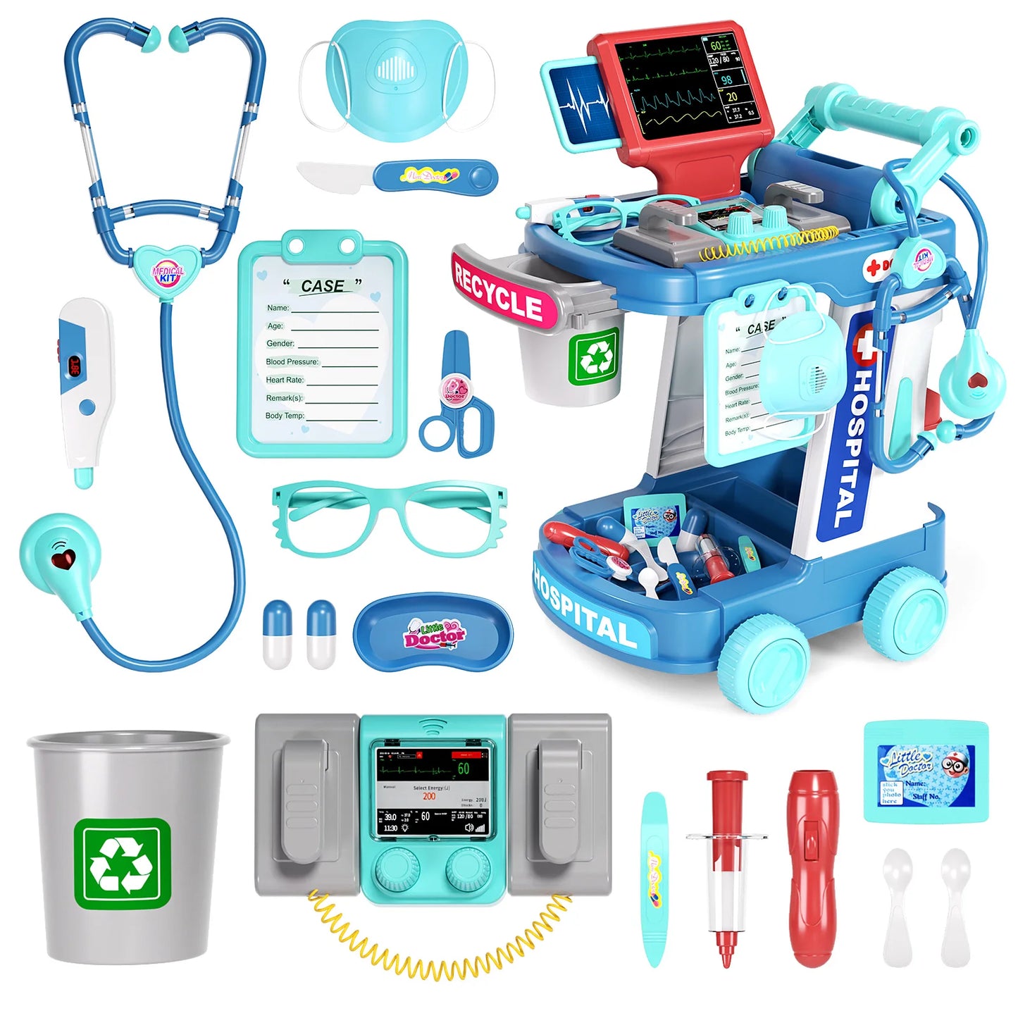 Children's Doctor Toy Simulation Tool Set for Girls with Luggage Rolling Case to Play as Nurse and Give Injections with Stethosc - Loving Babies & Pets Shop