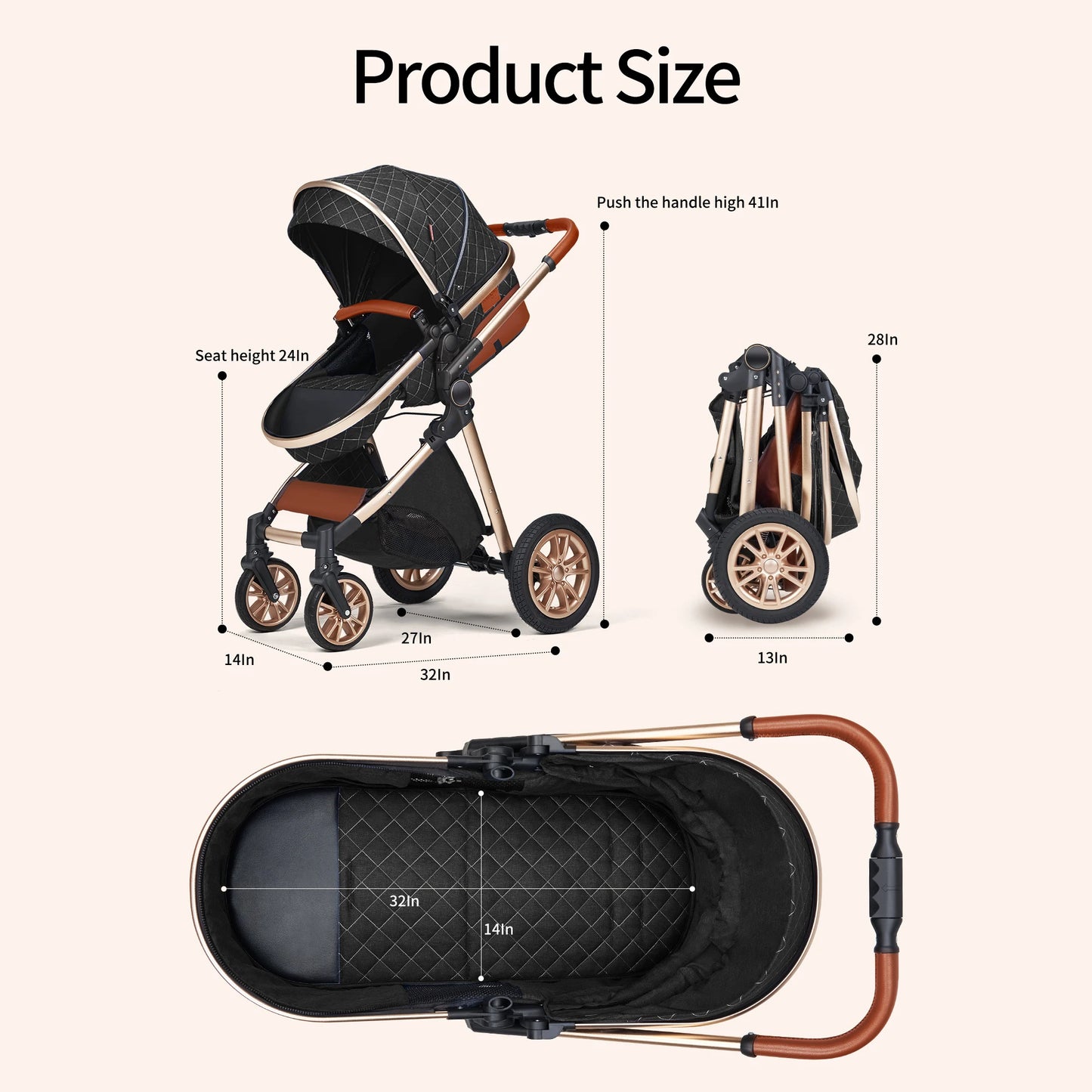 Luxury Baby Stroller 3 in 1 High Landscape Baby Cart Can Sit Can Lie Portable Pushchair Baby Cradel Infant Carrier