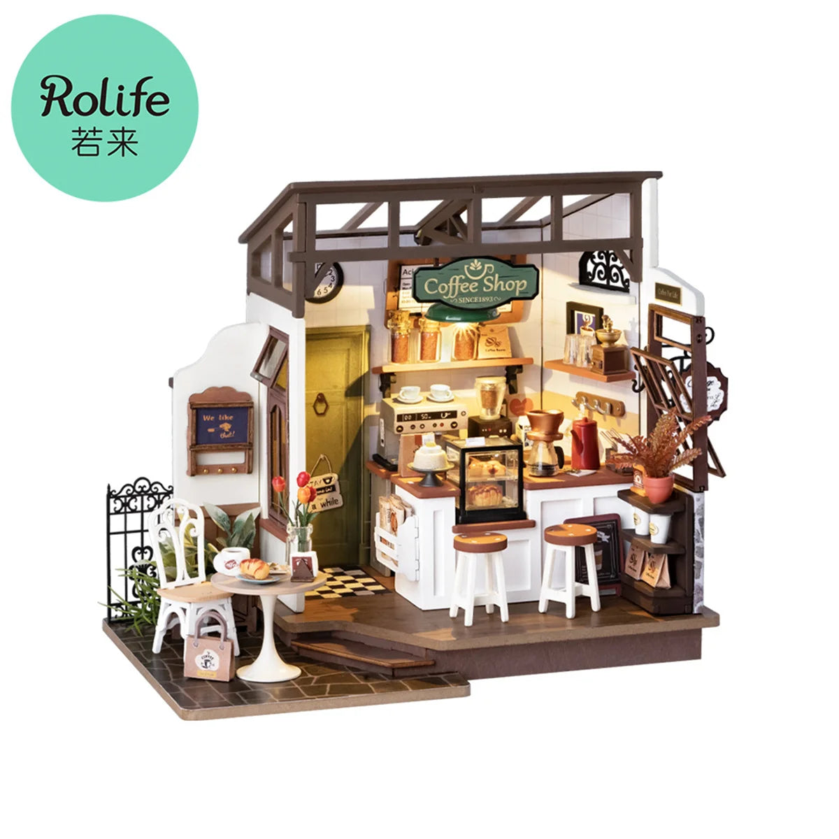 Rolife DIY Mini Dollhouse No 17 Cafe Model Kits DIY Coffee Shop Dollhouse Kids Miniature Fantasy Doll House Wooden Kit Toy - Loving Babies & Pets Shop