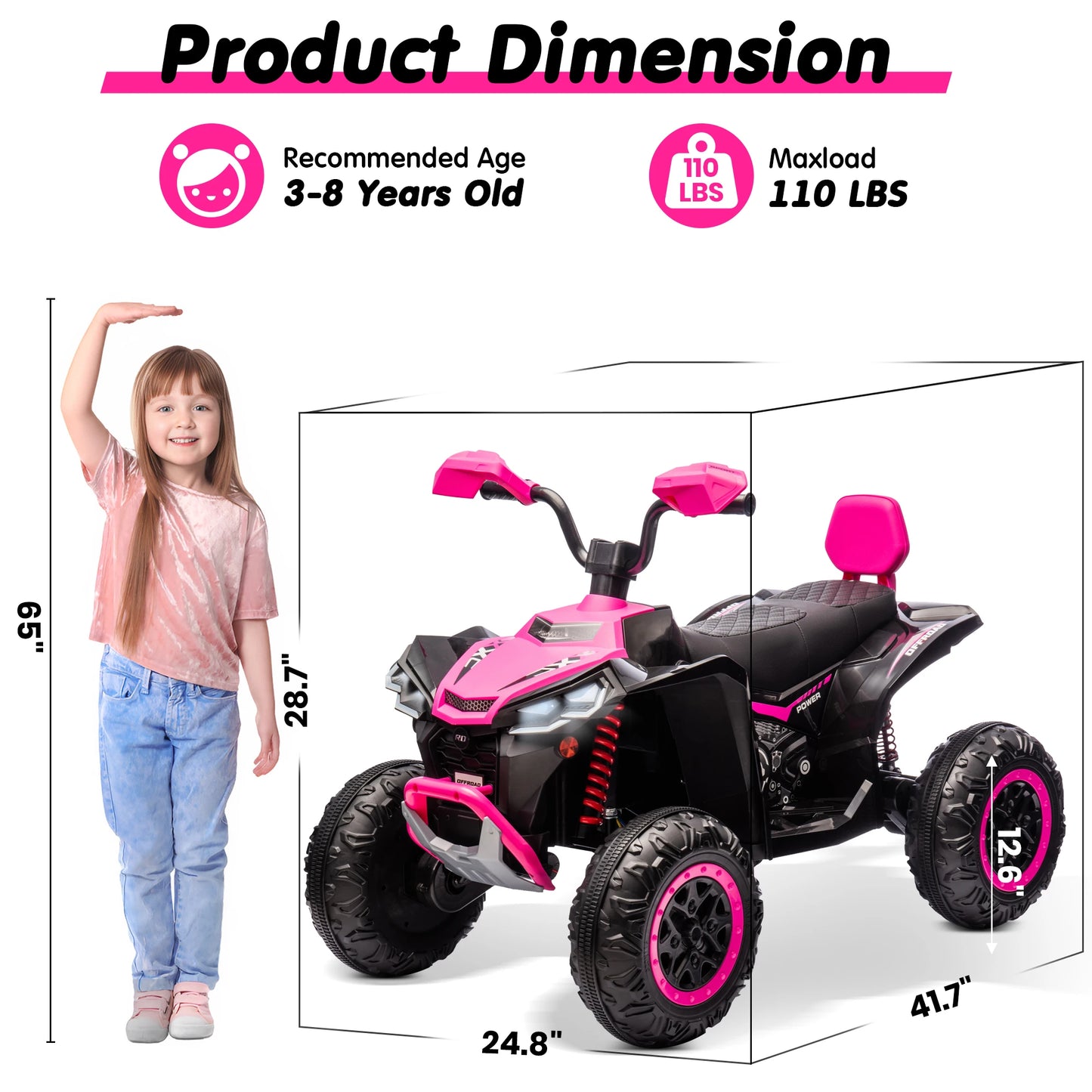 Kids JOYRACER 24V 4 Wheeler ATV Ride On Toy Two Seater with Powerful 800W Motor