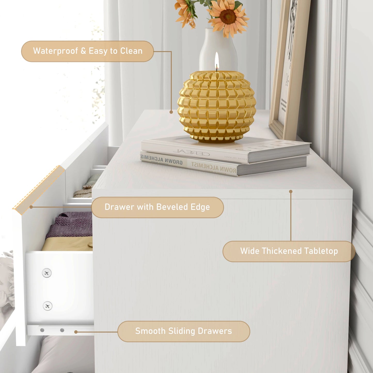 7 Drawer Dresser for Bedroom, 55 Inch Modern Dresser with High Gloss Drawers, Large Wood Chest of Drawer, White/Black - Loving Babies & Pets Shop