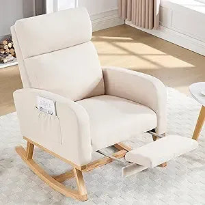 Rocking Chair Nursery with Foot Rest, Nursing Rocking Chairs for Mom Nursery, Teddy Rocker Glider with High Backrest for Living - Loving Babies & Pets Shop