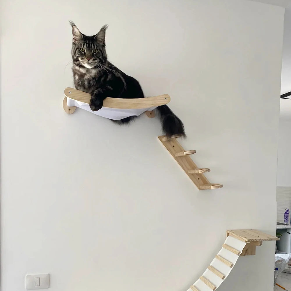 Wall Mounted Cat Hammock and Climbing Shelf with Sisal Rope for Scratching and Play