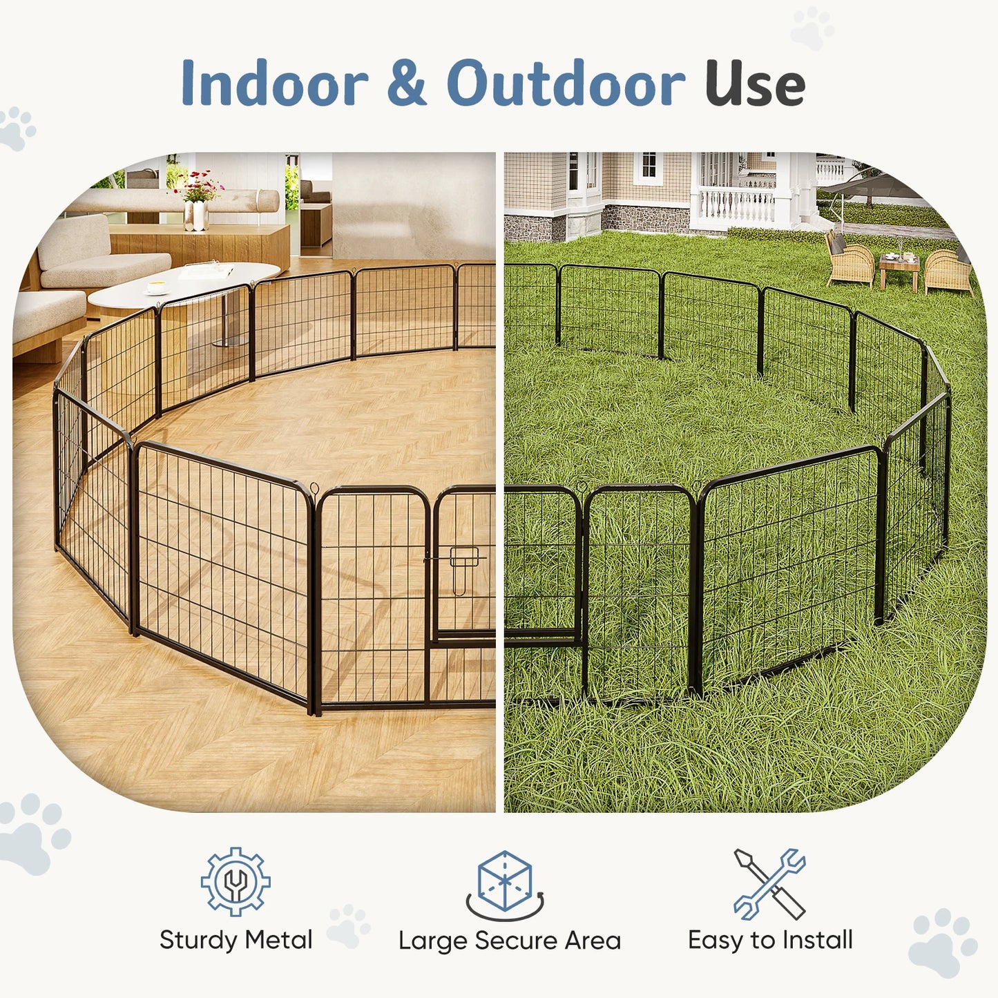 JHK 16 Panel Heavy Duty Dog Playpen Indoor Outdoor Pet Fence with Doors for Exercise