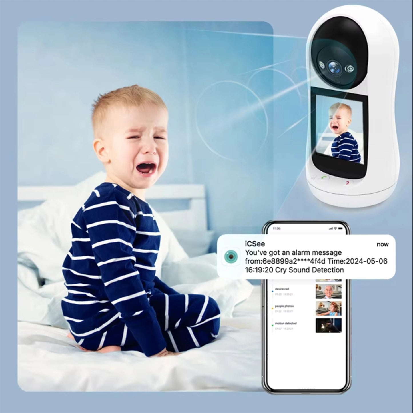 4MP 2K PTZ Wifi Camera Indoor For Baby Monitor Cry Detection One-Click Video Call Surveillance Camera Home Security Protection