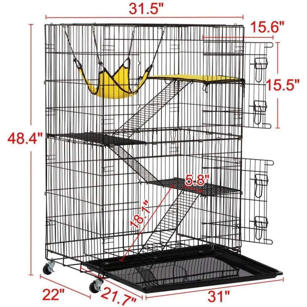 Purrfect Pet 4-Tier Foldable Cat Home Cage – Spacious Design with Leopard Hammock Bed