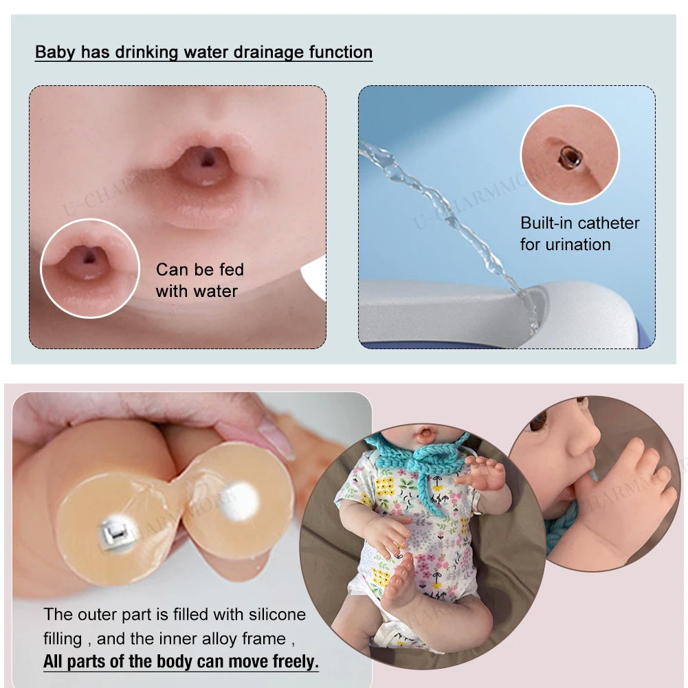 U-charmmore 47cm 3KG Full Silicone Reborn Baby Silicone Reborn Doll Full Body Silicone Girl  Real Newborn Baby Kid's Gift - Loving Babies & Pets Shop