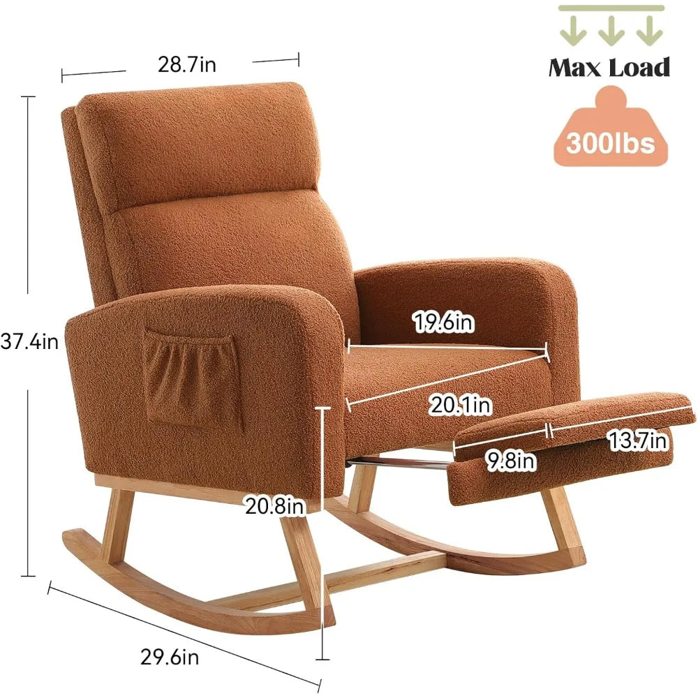 Rocking Chair Nursery with Foot Rest, Nursing Rocking Chairs for Mom Nursery, Teddy Rocker Glider with High Backrest for Living - Loving Babies & Pets Shop