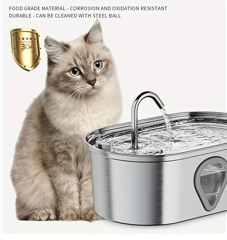 PetHydrate Stainless Steel Cat Water Fountain – 3.5L Large Capacity with LED Lighting