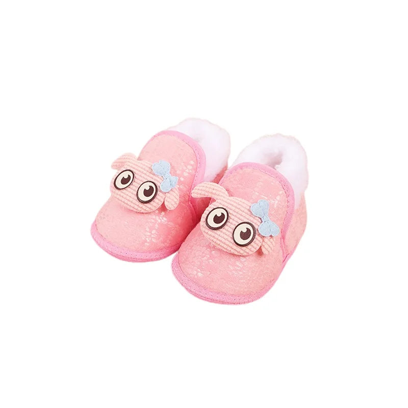 Adorable Baby Girls Plush Shoes with Cute Cartoon Design Big Eyes Warm Fleece Lining Non-Slip Sole for First Steps - Loving Babies & Pets Shop