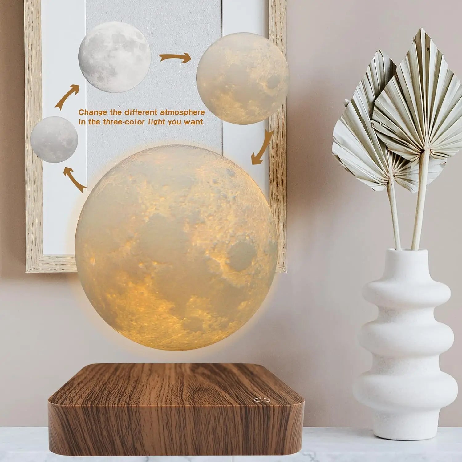 Magnetic Floating Rotating Moon Lamp with Wooden Base, 3 Color Temperature LED Night Lights of Print 3D for Unique Gifts, Room - Loving Babies & Pets Shop