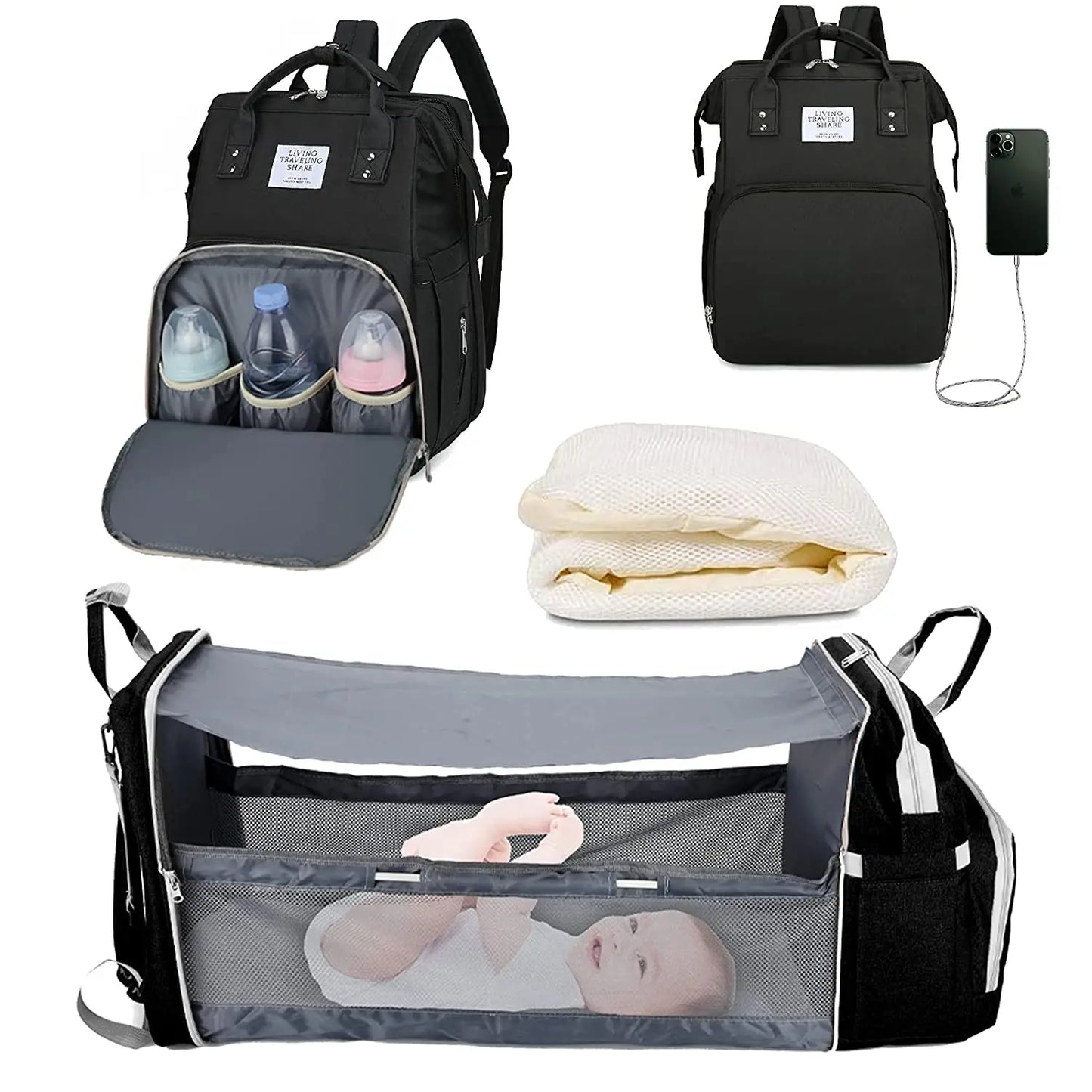Fashionable Portable Folding Crib Diaper Bag Large Capacity Baby Stroller Organizer