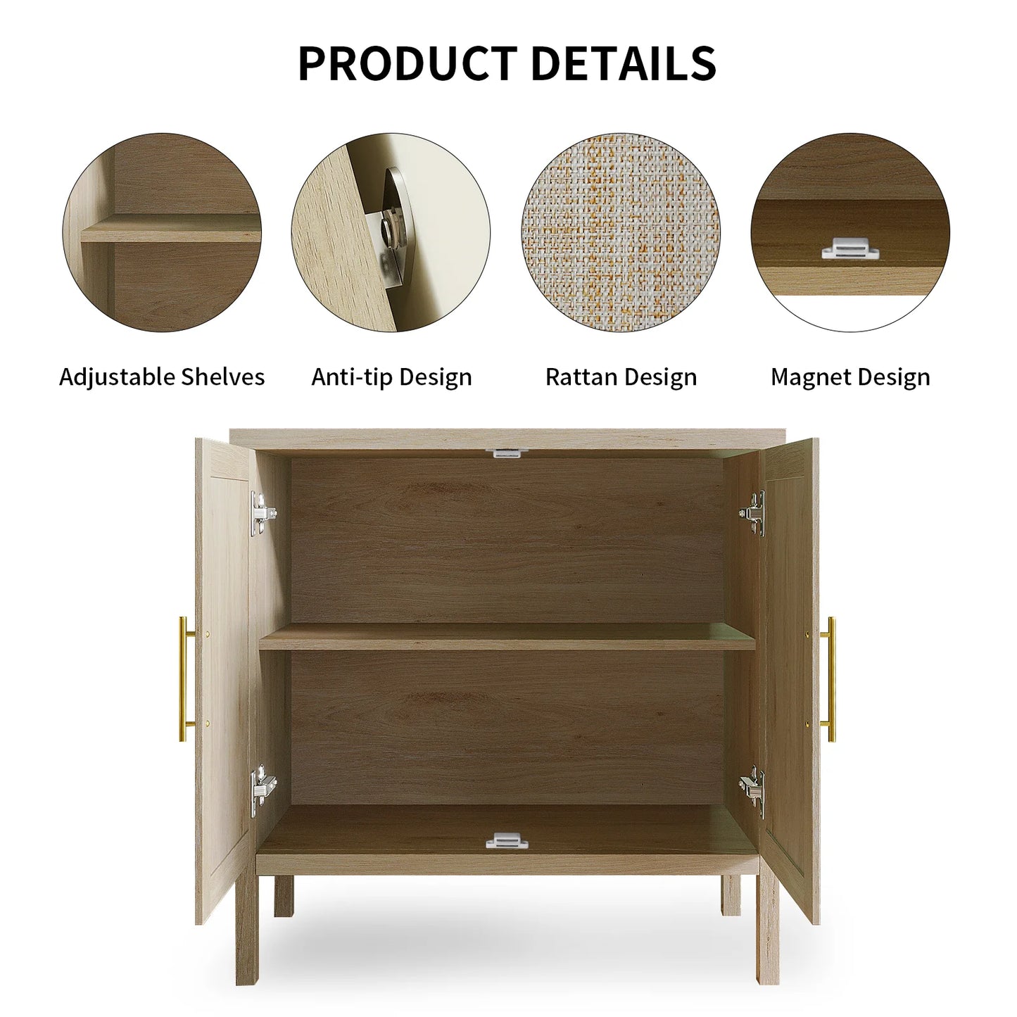 Rattan Storage Cabinet, Buffet Cabinet Sideboard with Rattan Decorated Doors, Cupboard for Hallway, Entry, Living Room - Loving Babies & Pets Shop