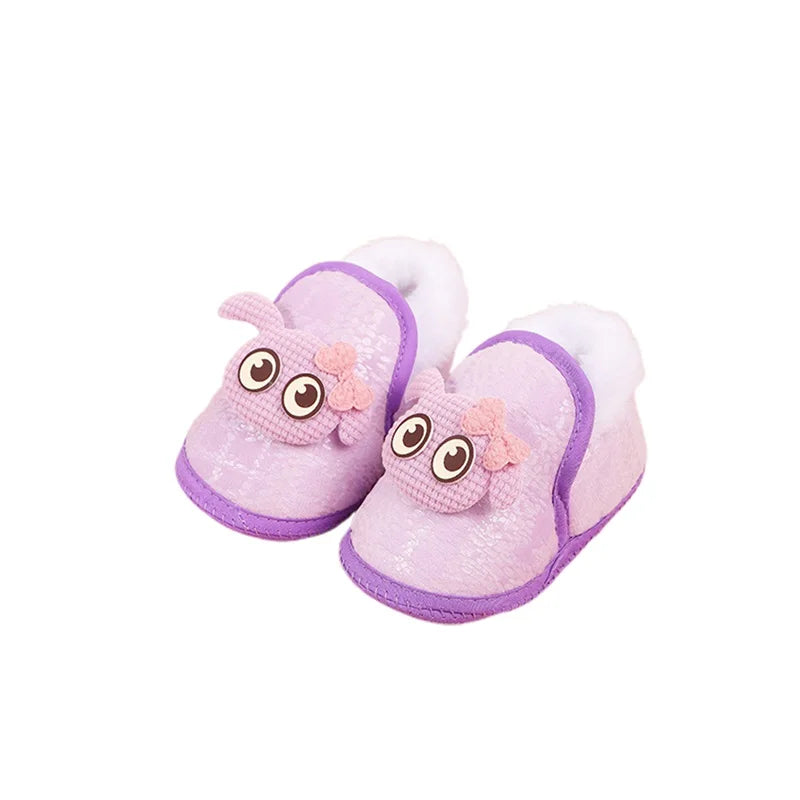Adorable Baby Girls Plush Shoes with Cute Cartoon Design Big Eyes Warm Fleece Lining Non-Slip Sole for First Steps - Loving Babies & Pets Shop