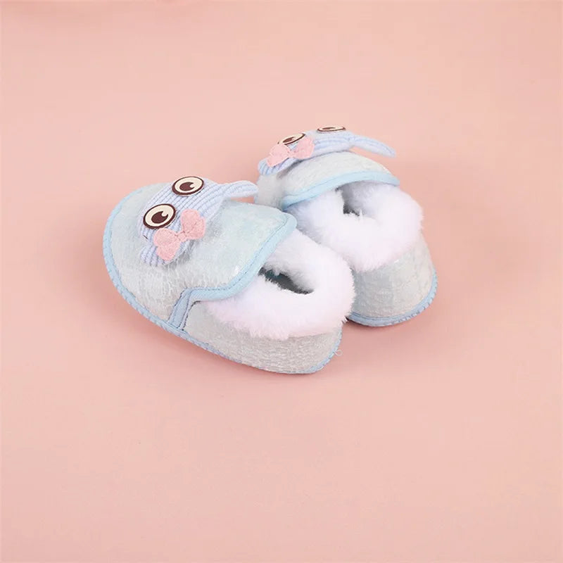 Adorable Baby Girls Plush Shoes with Cute Cartoon Design Big Eyes Warm Fleece Lining Non-Slip Sole for First Steps - Loving Babies & Pets Shop