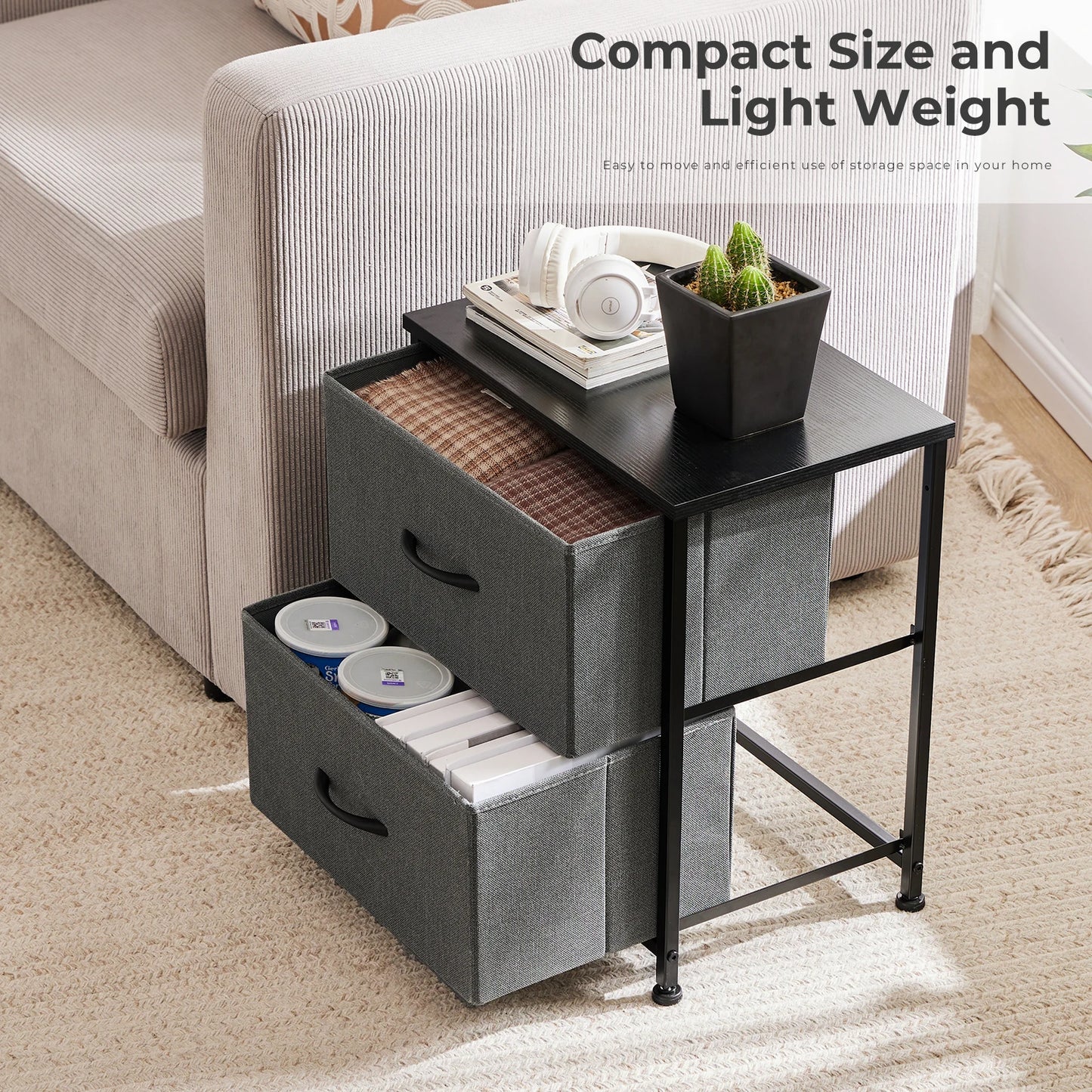 JHK Cabinet For Living Room With 2 Fabric Drawers Beside Nightstand Tables Storage Closet Chest Clothes Display Of Furniture - Loving Babies & Pets Shop