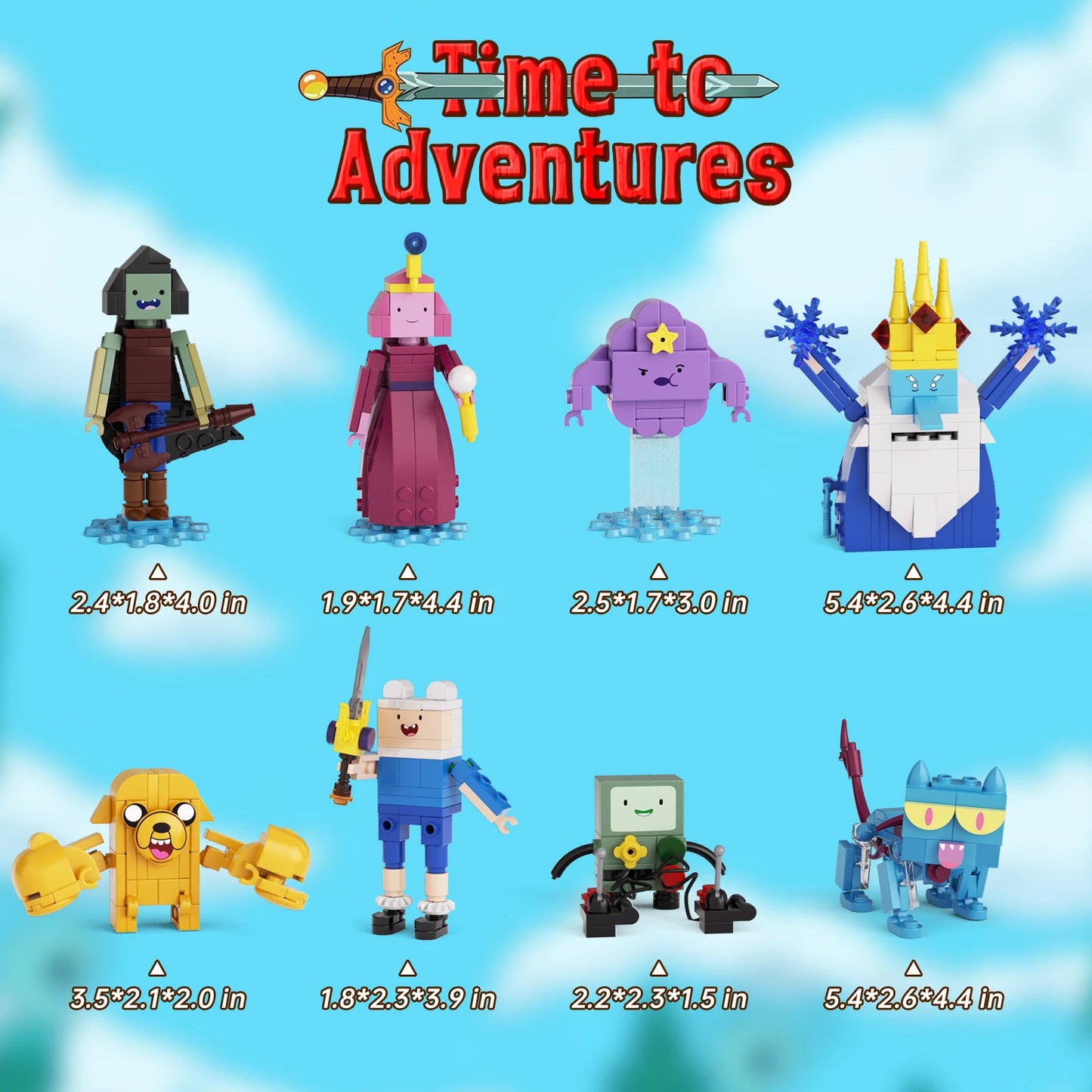 8in1 Adventure Time Building Block Set with Finn Jake Ice King and Bimo Action Figures