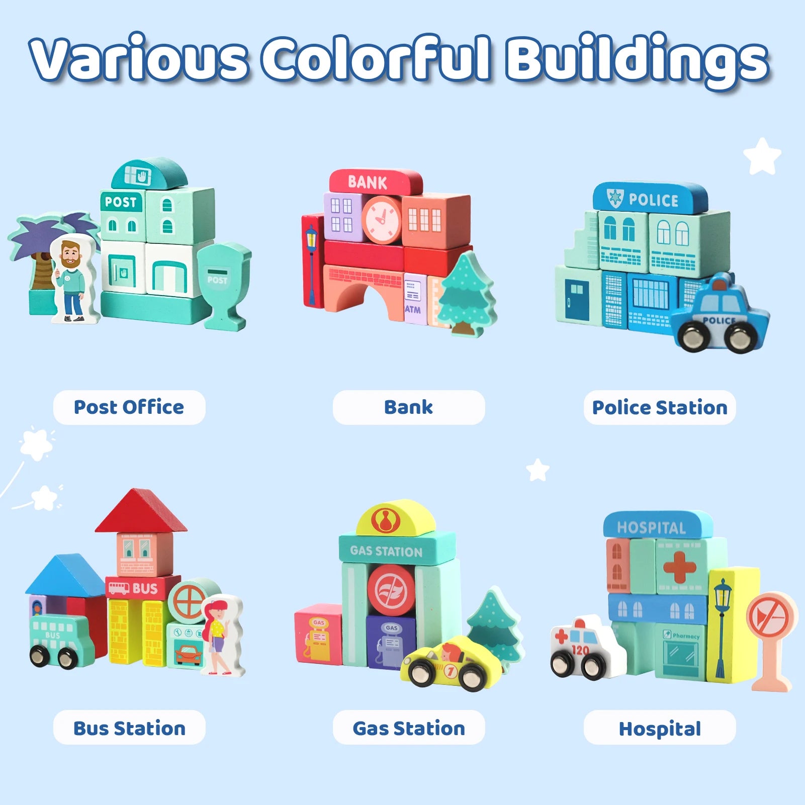 Wooden Building Blocks Set with City Map for Toddlers, Wooden Blocks City Construction Stacker Stacking Preschool Learning Educa - Loving Babies & Pets Shop