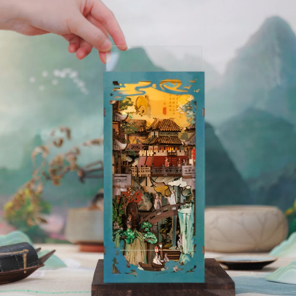 CUTEBEE Antiquity Book Nook Chinese Style Doll House Kit with Touch Light Dust Cover Bookshelf Insert Toy Su Dongpo's Life - Loving Babies & Pets Shop