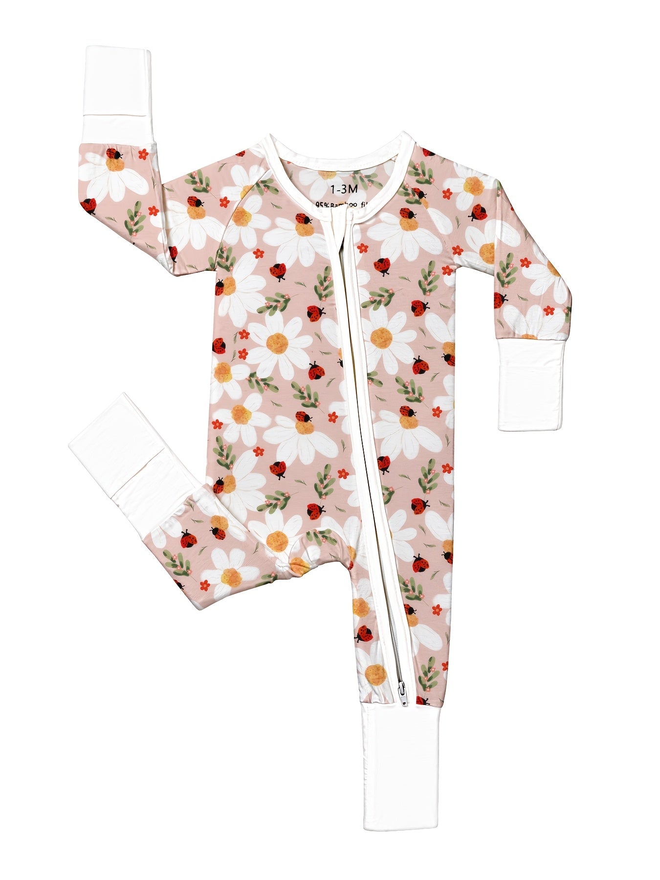 Bamboo Baby Pink Goose Romper – Soft Bamboo Fabric with Mitten and Feet Cuffs