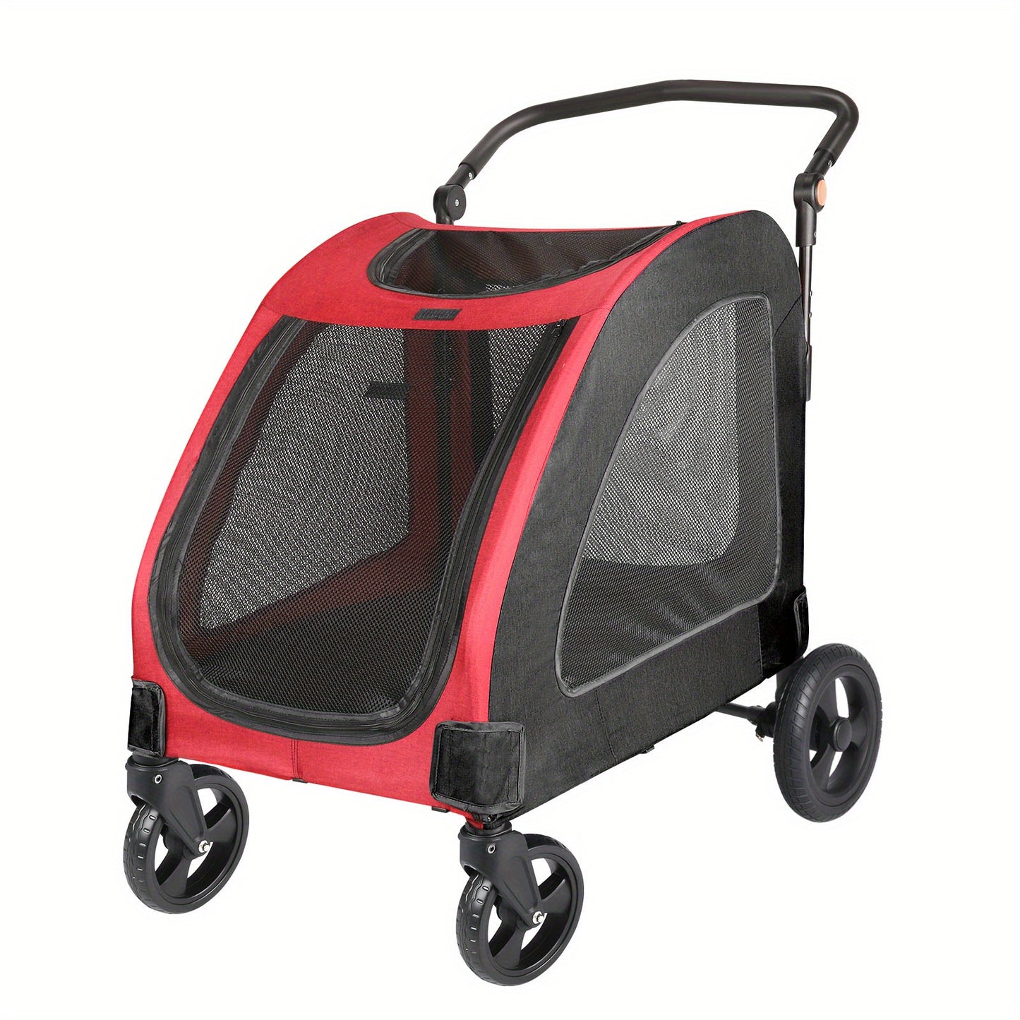 Spacious Pet StrollerRoomy For Pets Up To 120lbs (54kg). 3-sided Mesh For Airflow & Security. 360° Silent Wheels & 3-angle Adjustable Handle For Easy Maneuvering. One-step Fold For Compact Storage.