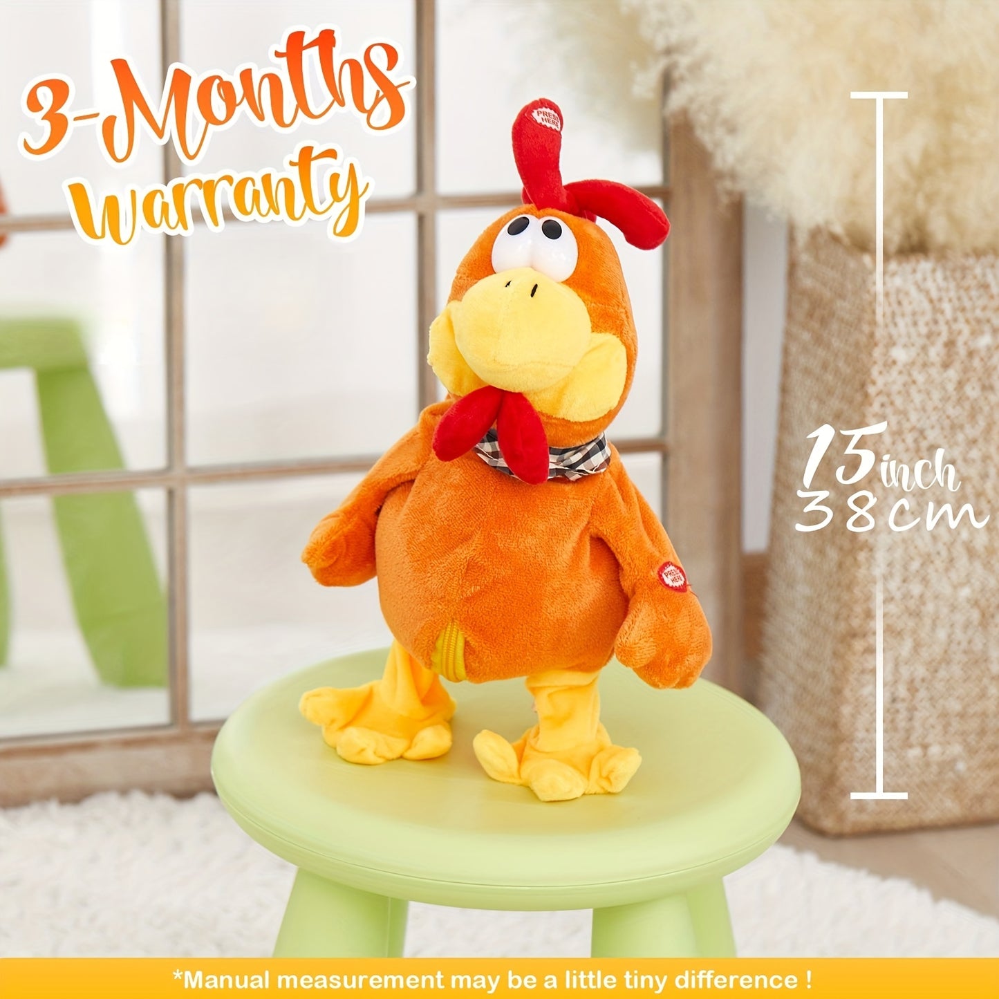 Orange Musical Walking Chicken Plush Toy Animated Stuffed Animal with Sound Features