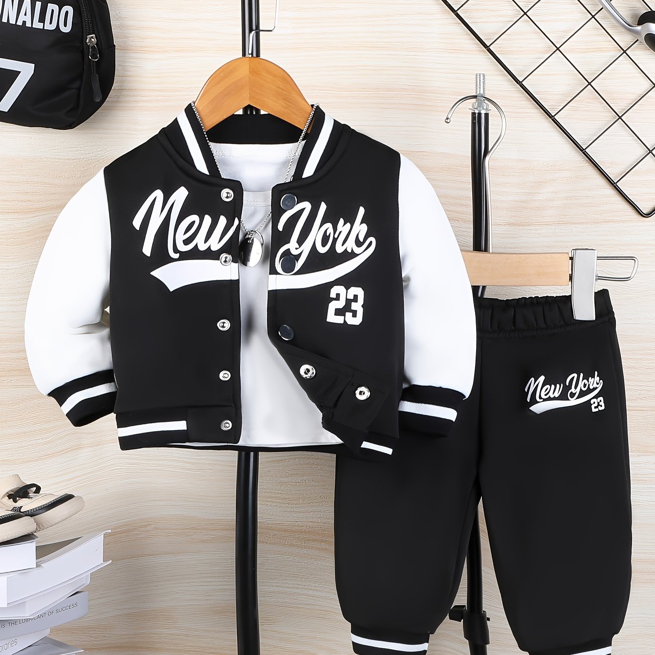2pcs Baby Boys Fall Winter Hoodie and Pants Set New York 23 Casual Knit Outfit