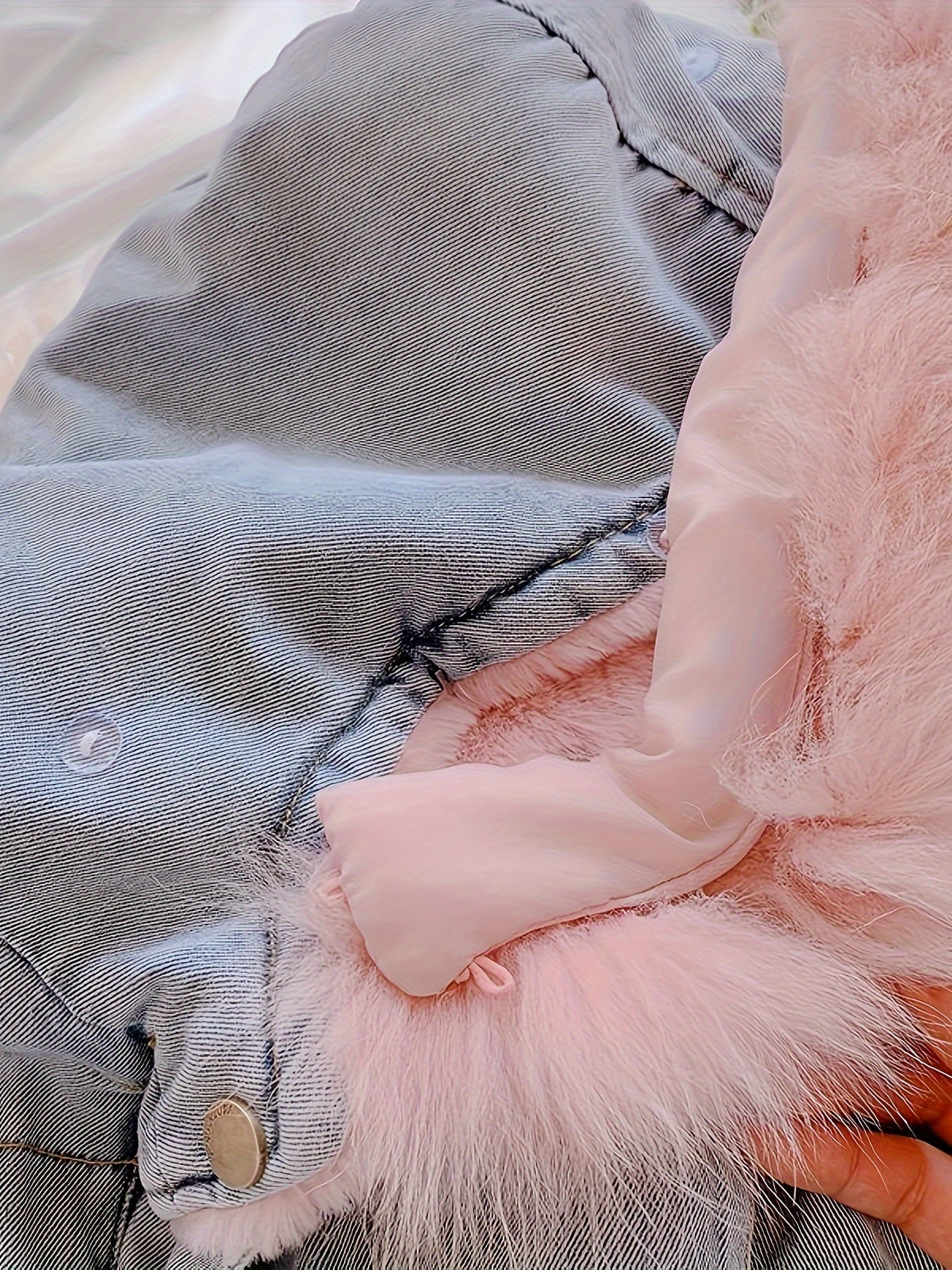 Holly Brand Oversized Denim Fur Hooded Winter Coat Jacket for Women Warm and Cozy