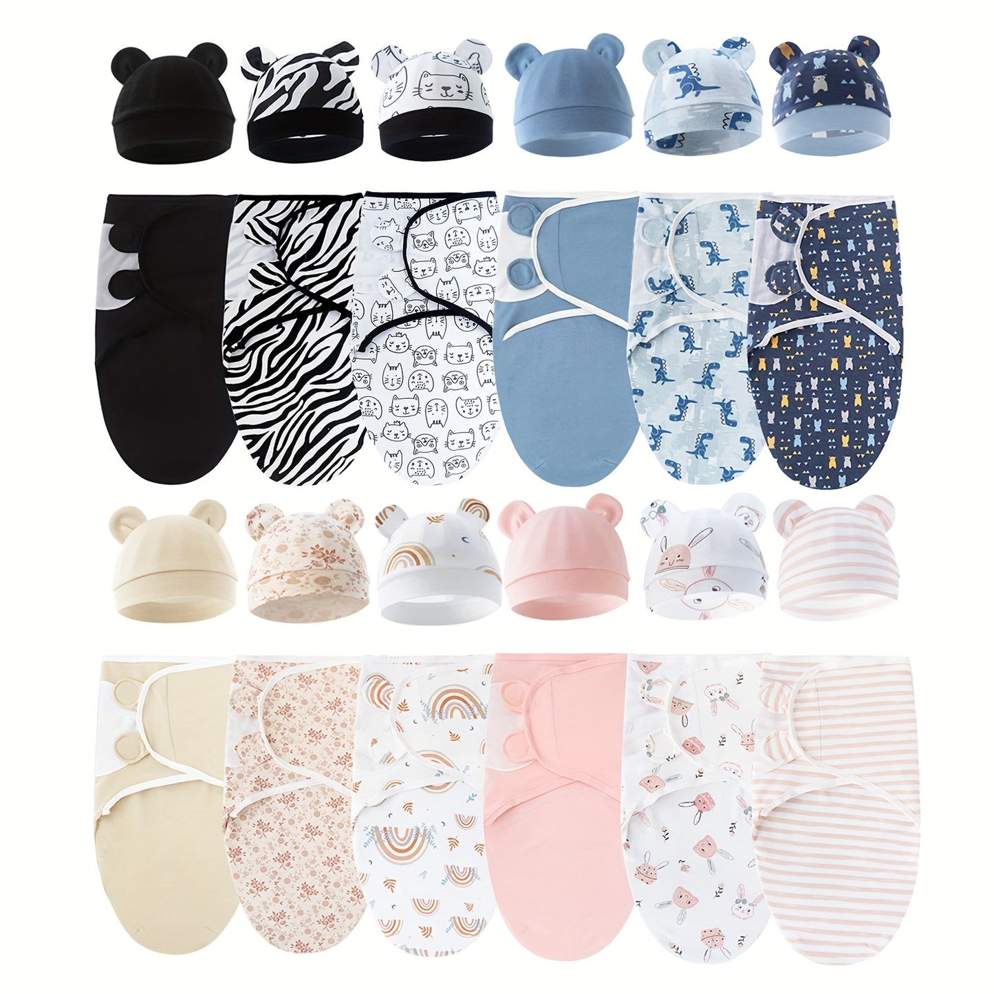 3 Sets Of Newborn Swaddle Blankets And Hats For 0-6 Months Boys And Girls, Newborn Anti-Shock Swaddle Design, Newborn Gift.