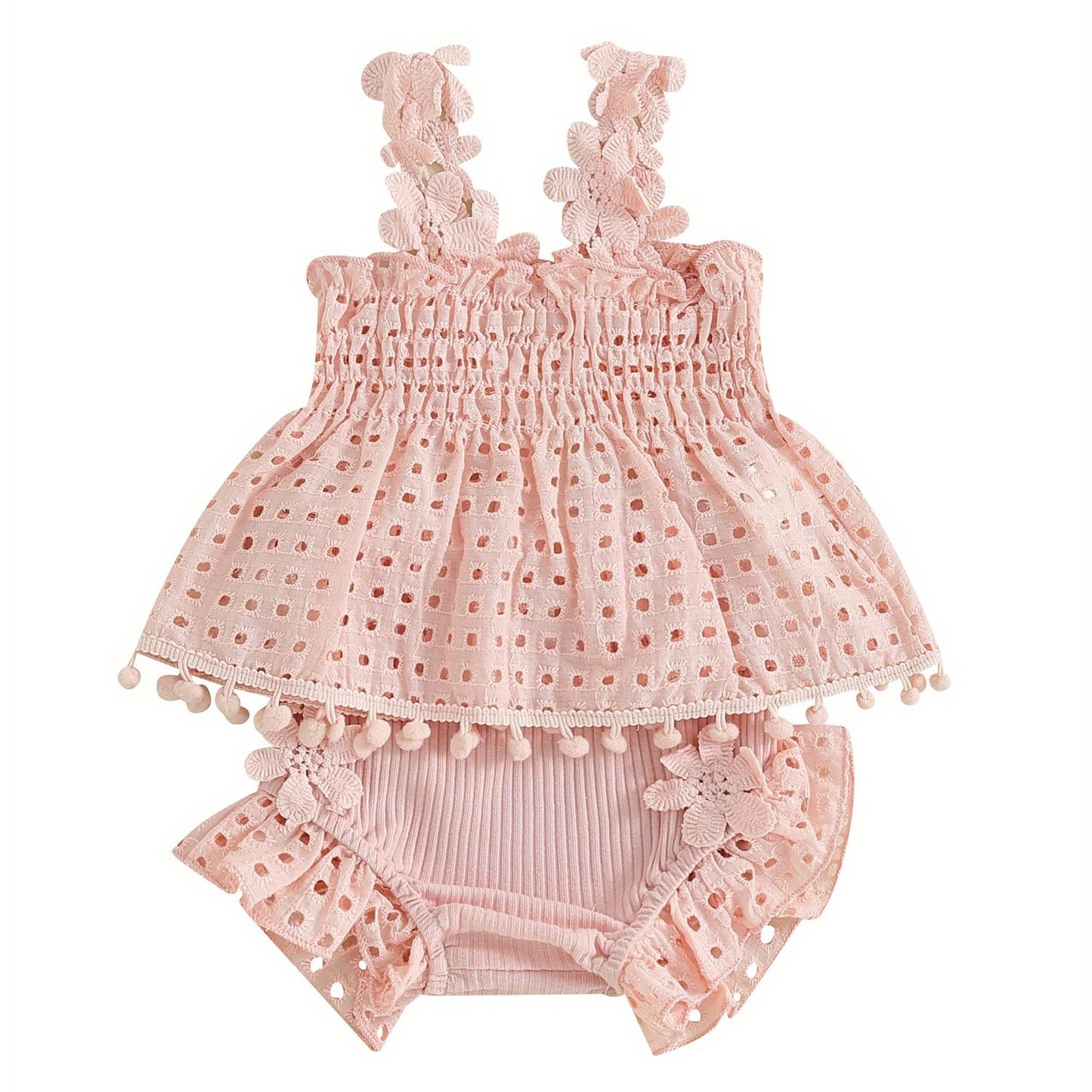 Toddler Baby Girls Summer Outfit Solid Color Cutout Pleated Tank Tops and Stretch Casual Ruffle Shorts Set, for Outdoor