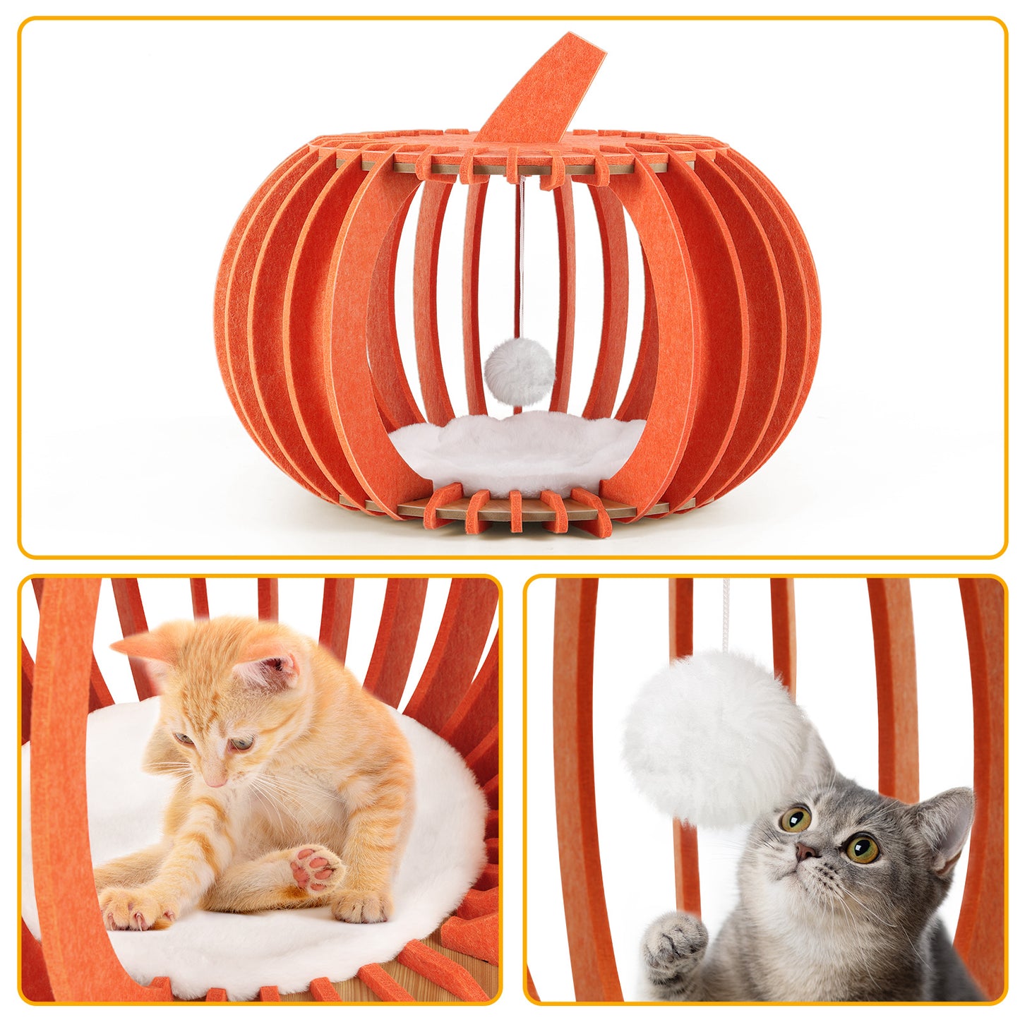 BTY Wool Felt Cat House Pumpkin Bed with Cushions Ideal for Cats Dogs and Reptiles