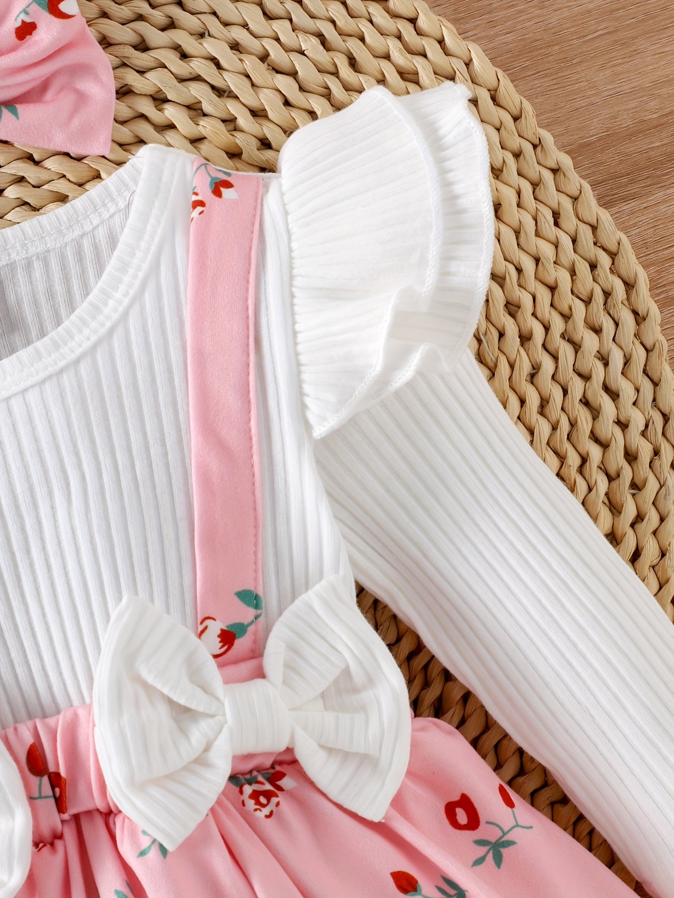 Floral Soft Knit Baby Bodysuit With Matching Headband Set