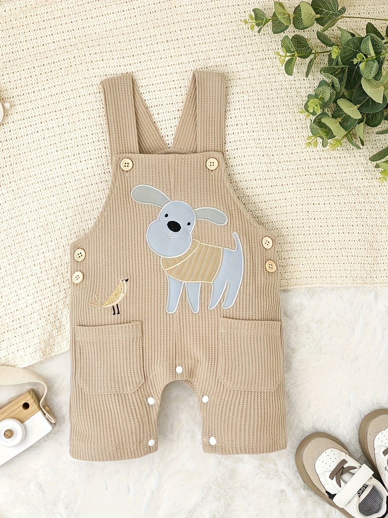 Baby Boy Summer Outfit Striped Romper with Cute Cartoon Dog Overall Pants Set 0-18 Months