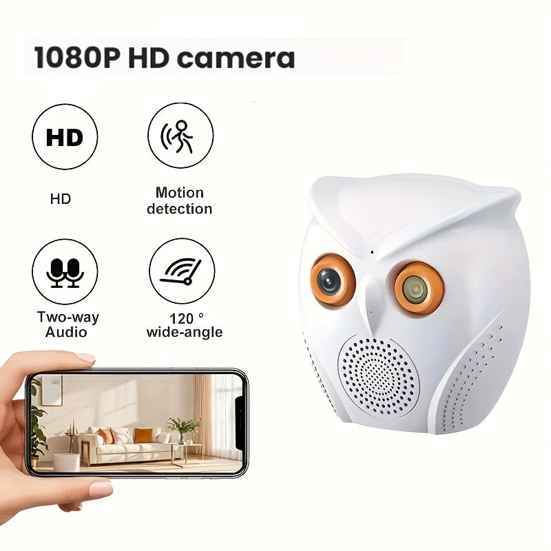 Owl-Shaped Indoor Security Camera 1080P HD Wide Angle Two-Way Audio Night Vision