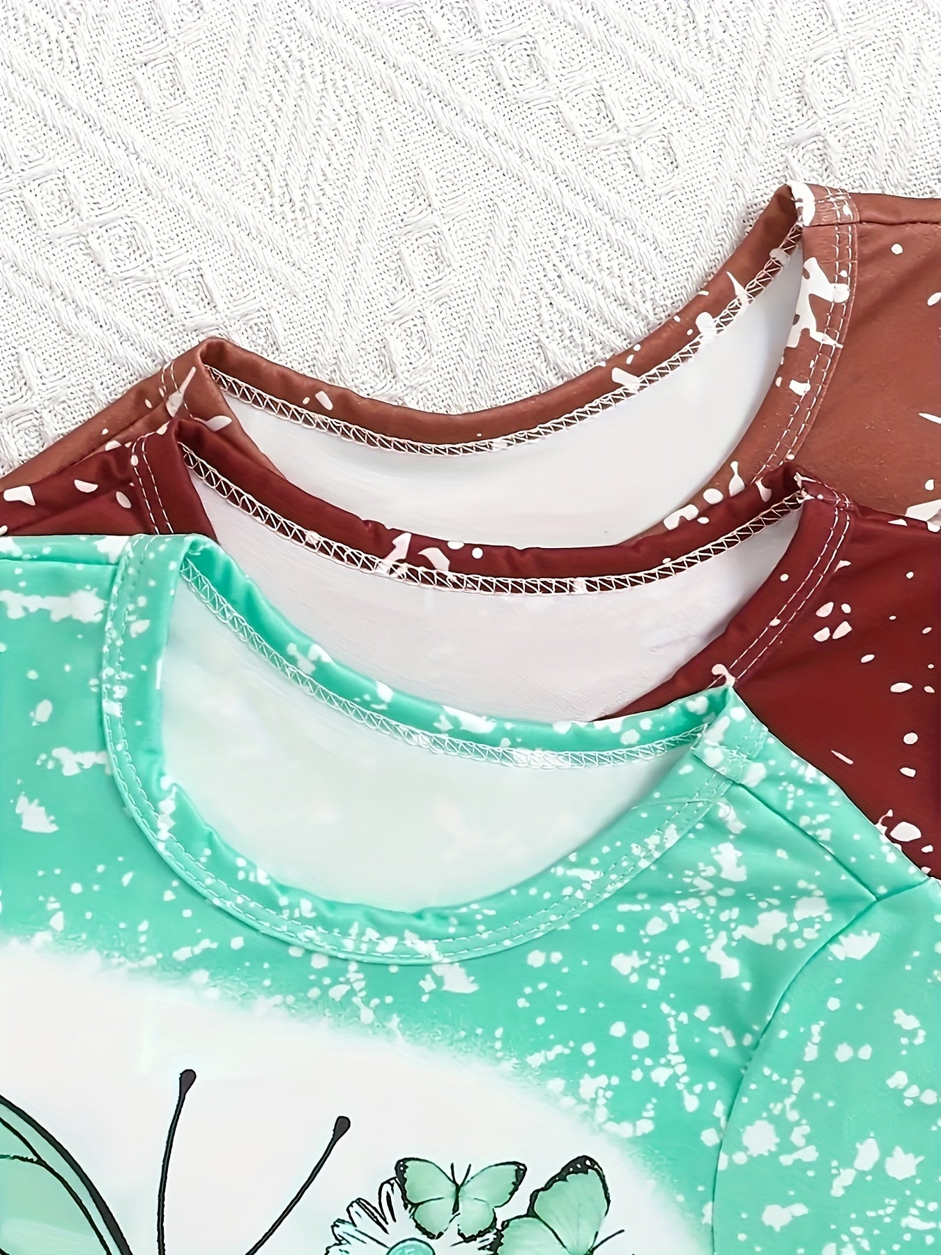 3pcs Set Girls' Long Pants Outfits - Floral Print, Crew Neck Short-Sleeve T-Shirt & Flared Pants, Polyester Knit Fabric with Slight Stretch - Spring/Summer/Fall Casual Wear | Machine Washable | Elegant Ruffle Details