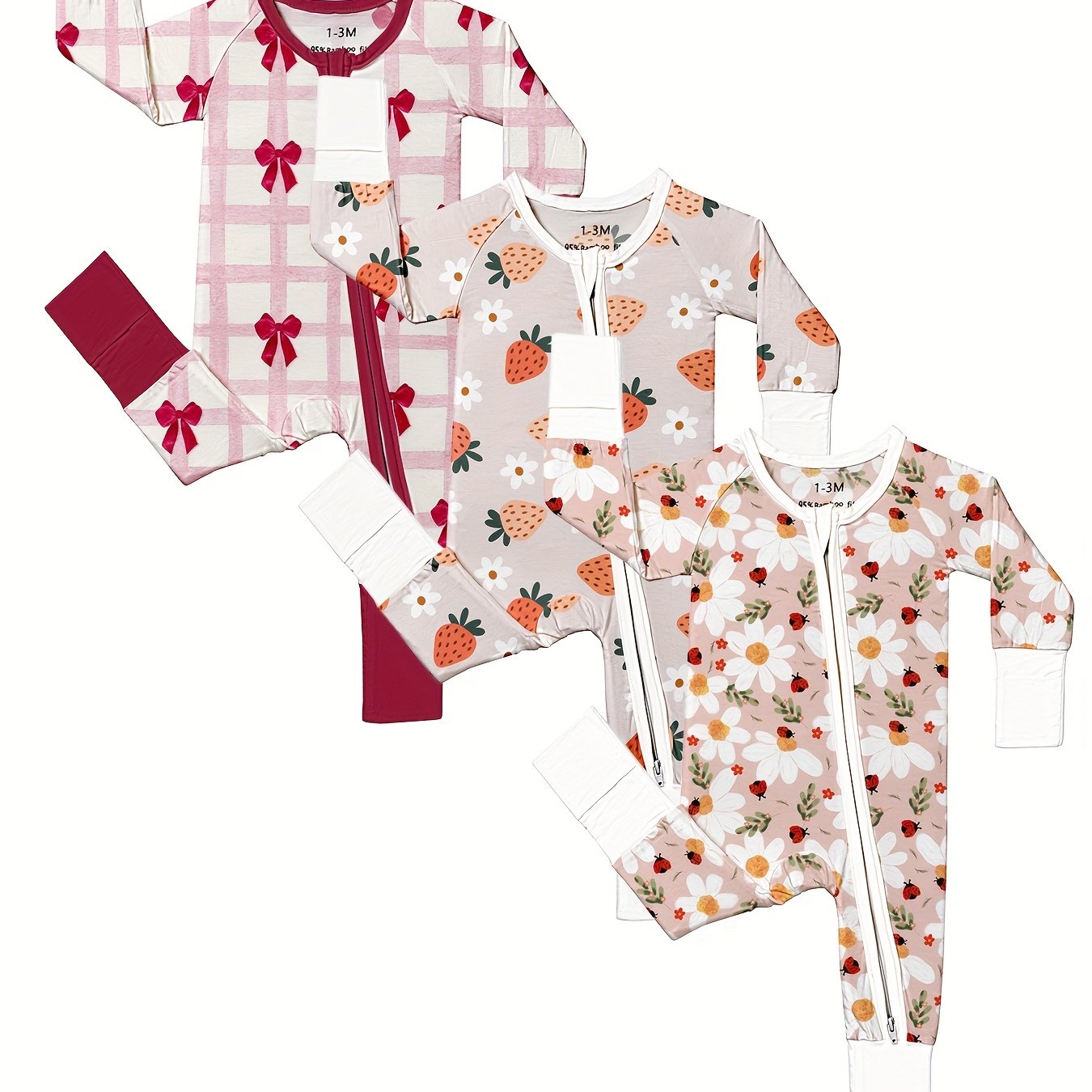 Bamboo Baby Pink Goose Romper – Soft Bamboo Fabric with Mitten and Feet Cuffs