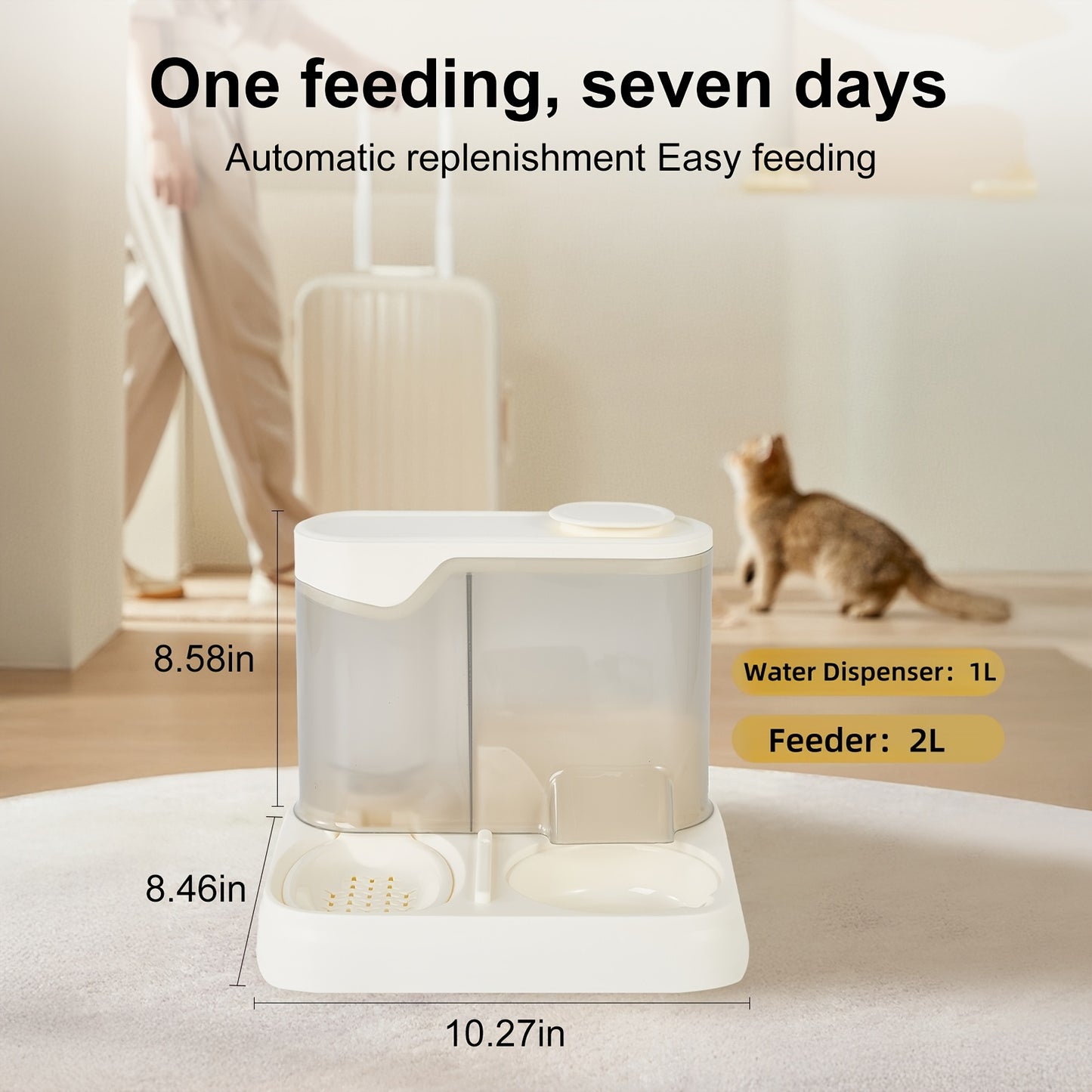 Automatic Cat Feeder And Water Dispenser Set Non Electric With Reusable Filter 1.0 Gal Capacity