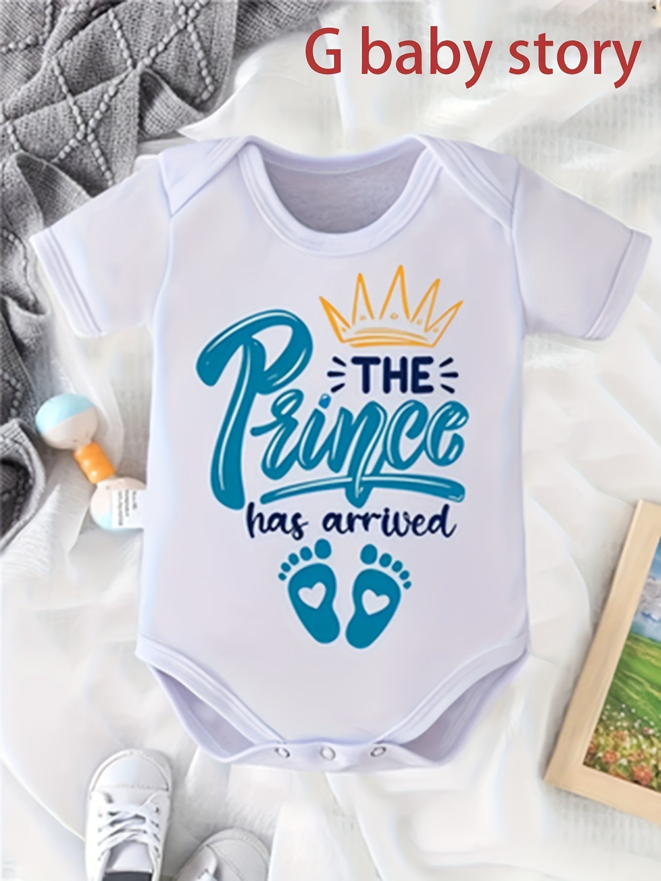 The Prince Has Arrived Cute Letter Print Baby Onesie Soft Cotton Short Sleeve Summer Fun