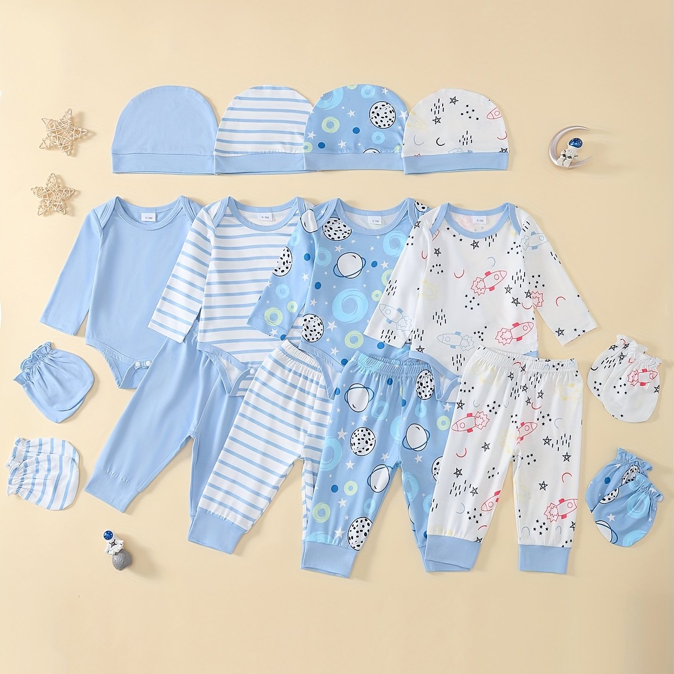 Boys' 4pcs Outfit Set - Cute All-Season Knit Polyester With Spandex, Long Sleeve Crew Neck, All Over Print, Loose Fit With Matching Hat And Hand Claps, For Outdoor