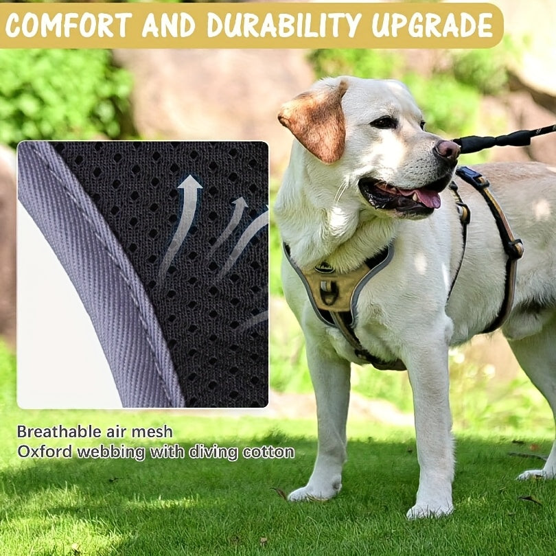 Adjustable No-Pull Dog Harness with Handle - Escape Proof, Soft Padded, Reflective Full Body Vest for Medium and Large Dogs, Ideal for Walking, Hiking, and Training, Beige, Escape-proof, Safety Vest