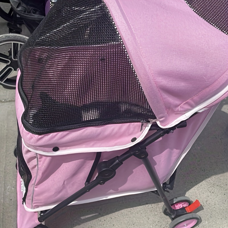 Easy-Fold Pink Pet Stroller for Small Dogs & Cats - 33 LBS Capacity, Breathable Mesh Panels, Safety Leashes, Cup Holder & Storage Basket, Smooth 4-Wheel Design with Secure Canopy, Dog Stroller