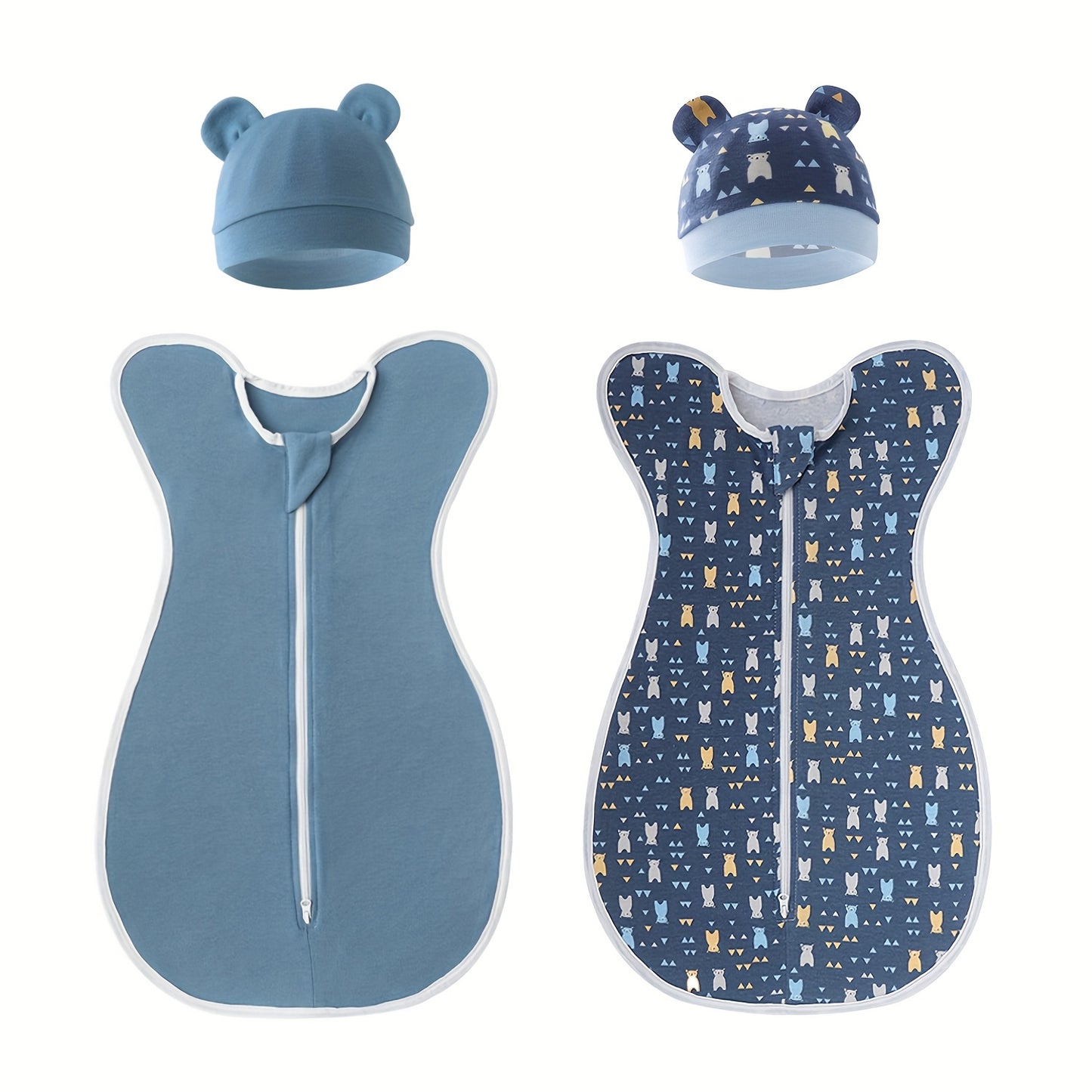 Set Of 2 Super Soft Newborn Sleeping Bags (Suitable for 0-6 Months) - Double Zipper, Breathable And Soft, Kids Wearable Blanket with Matching Hood, Suitable for Newborn Kids Girls, Great Newborn Gift