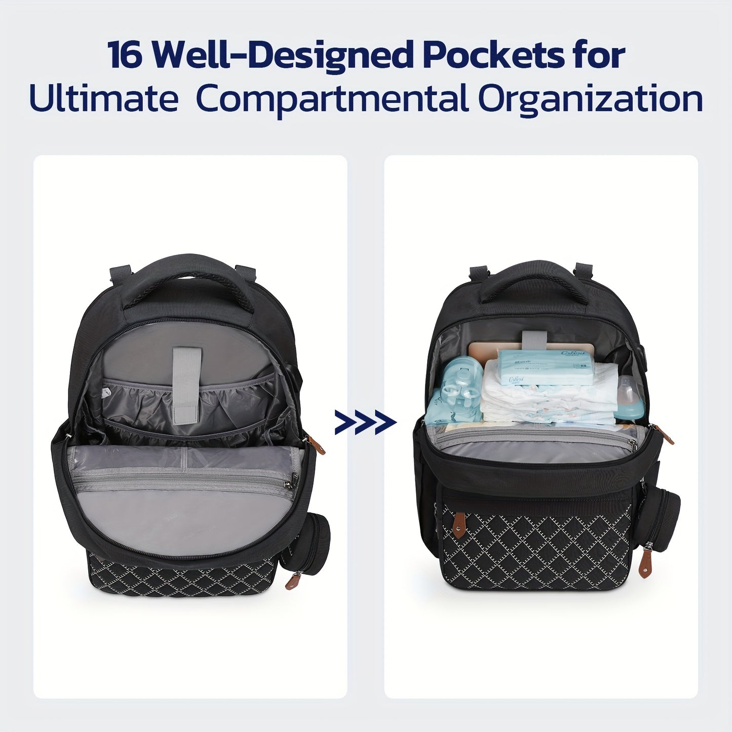 Expandable Diaper Backpack for Twins TSA Approved Stylish Black Baby Bag with Bottle Bag