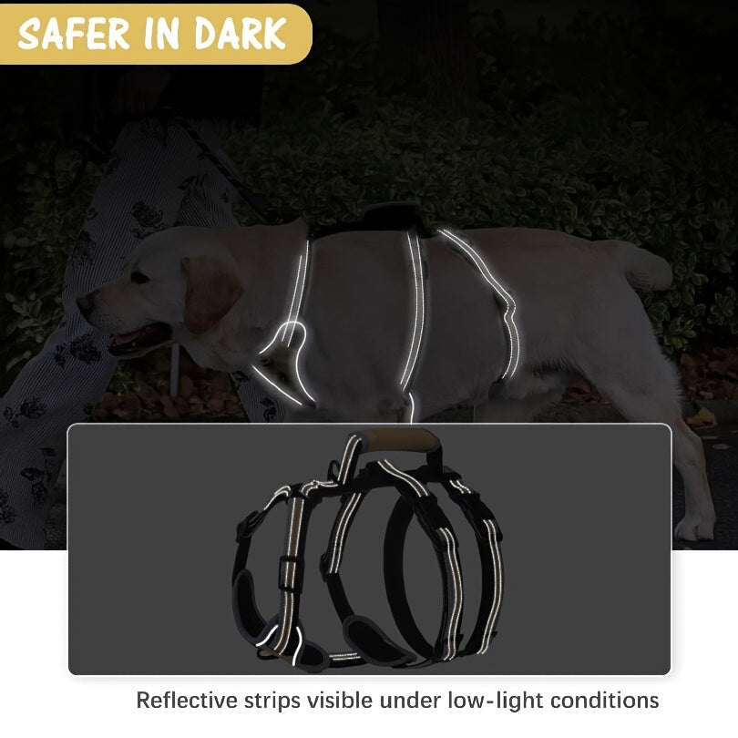 Adjustable No-Pull Dog Harness with Handle - Escape Proof, Soft Padded, Reflective Full Body Vest for Medium and Large Dogs, Ideal for Walking, Hiking, and Training, Beige, Escape-proof, Safety Vest