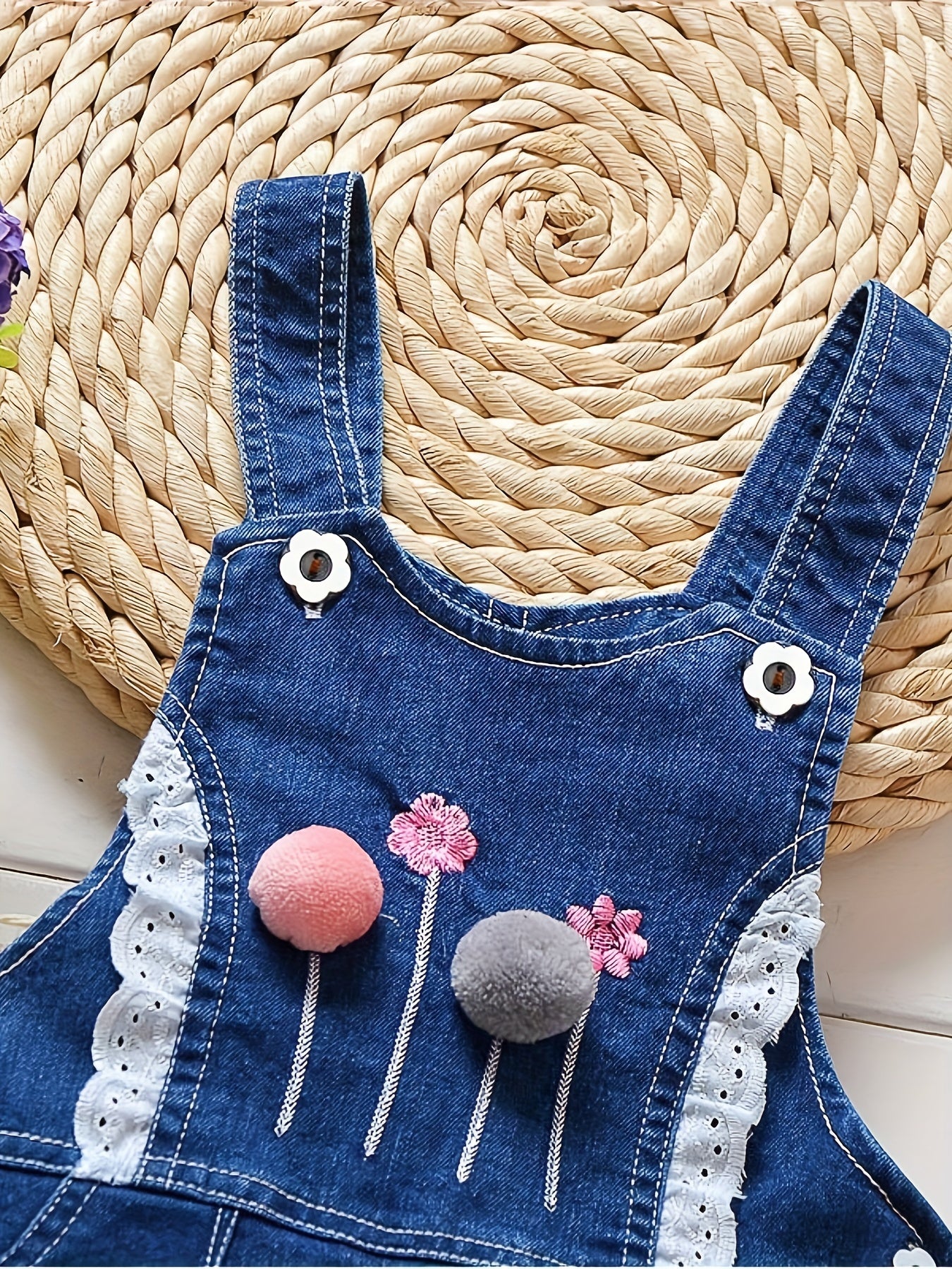 Girls' Jeans-like Overalls - Non-Stretch Denim-Style Toddler pants, Cute Butterfly & Floral decorations, Easy Hand Wash Care for Everyday & Special Occasions (0-4 Years) - Baby Girl Clothing, Toddler Girl Pants, Playful Toddl