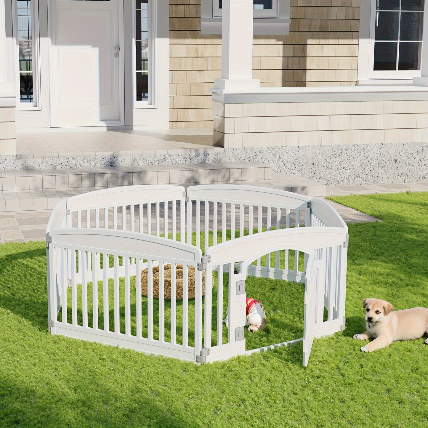 Durable 4 Panel Plastic Pet Playpen with Lockable Door and Non-Slip Bottom for Indoor Outdoor Use