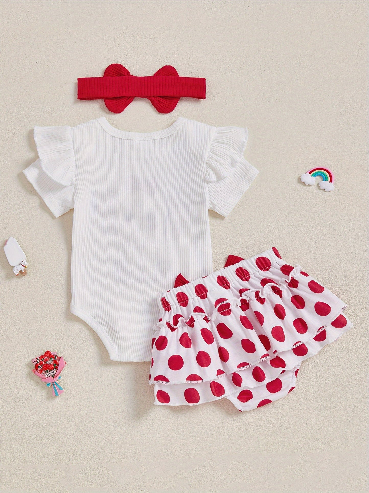 Baby Girls Summer Outfit Set Elephant Print Romper With Ruffle Shorts And Headband 3pc