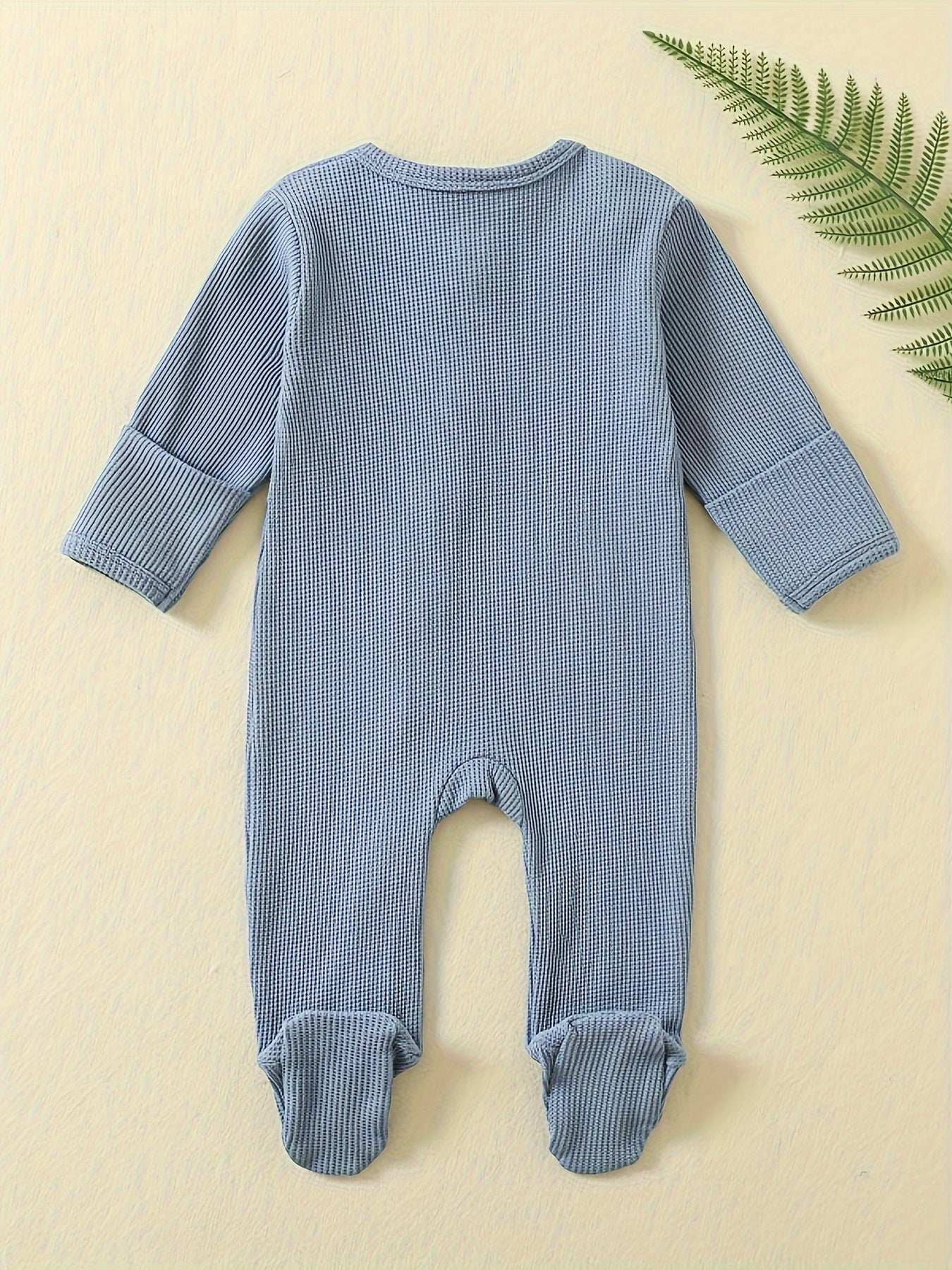 [3pcs Baby Romper] 3pcs Newborn Baby Boys One Piece Romper | Long Sleeve Waffle Solid Color Jumpsuit | With Mitten Cuffs Zipper Outfit Clothes for Outdoor